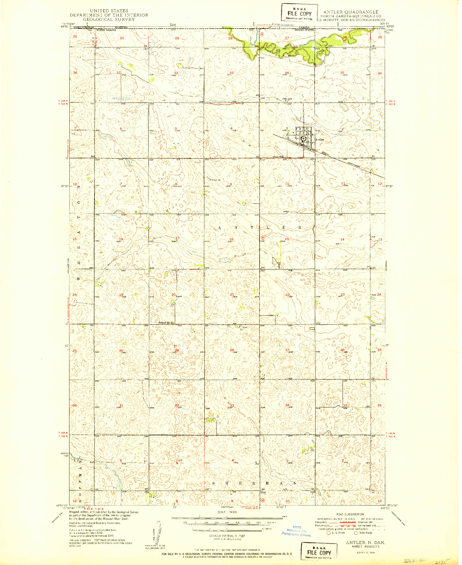 USGS 1:24000-SCALE QUADRANGLE FOR ANTLER, ND 1950
