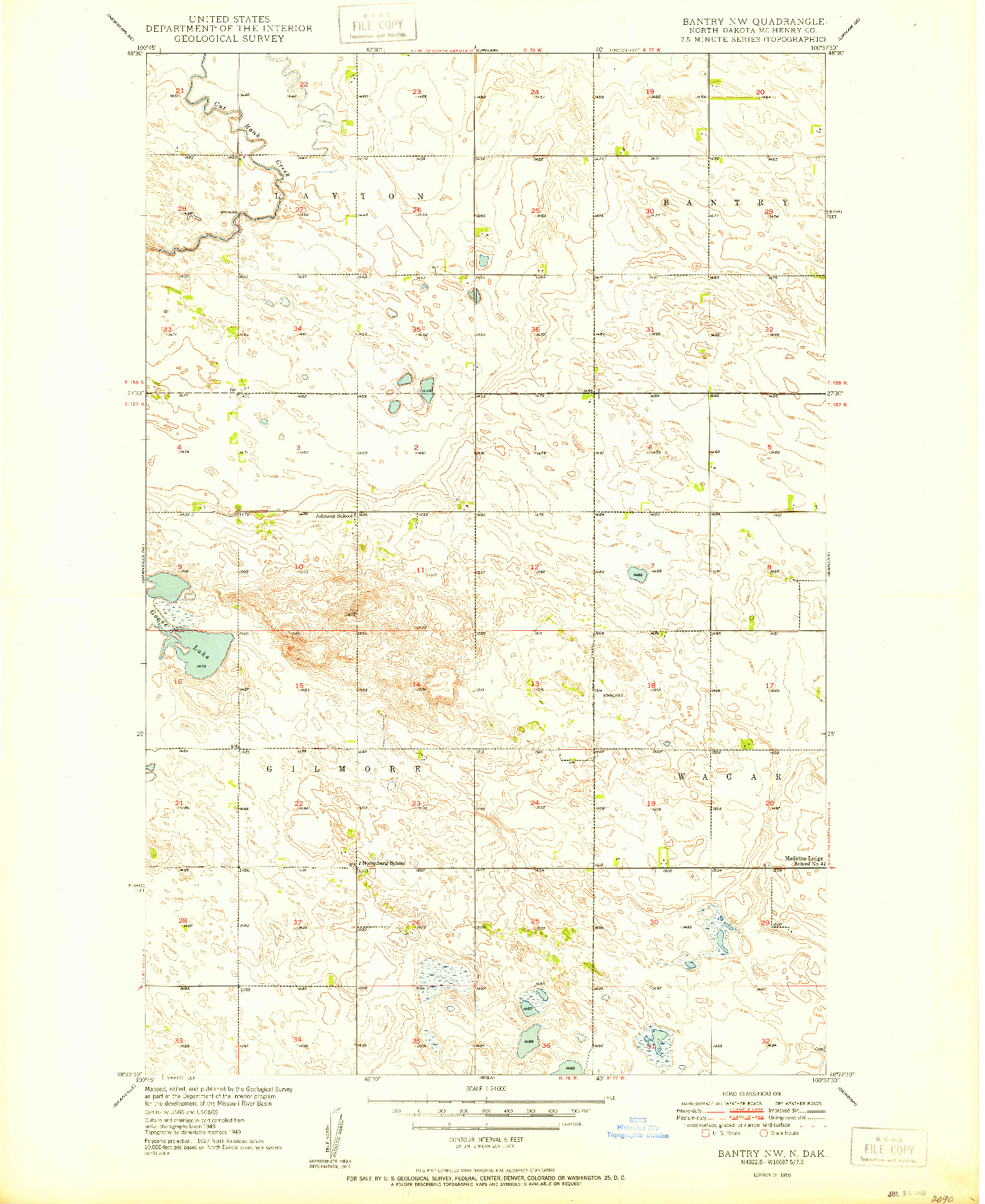 USGS 1:24000-SCALE QUADRANGLE FOR BANTRY NW, ND 1950