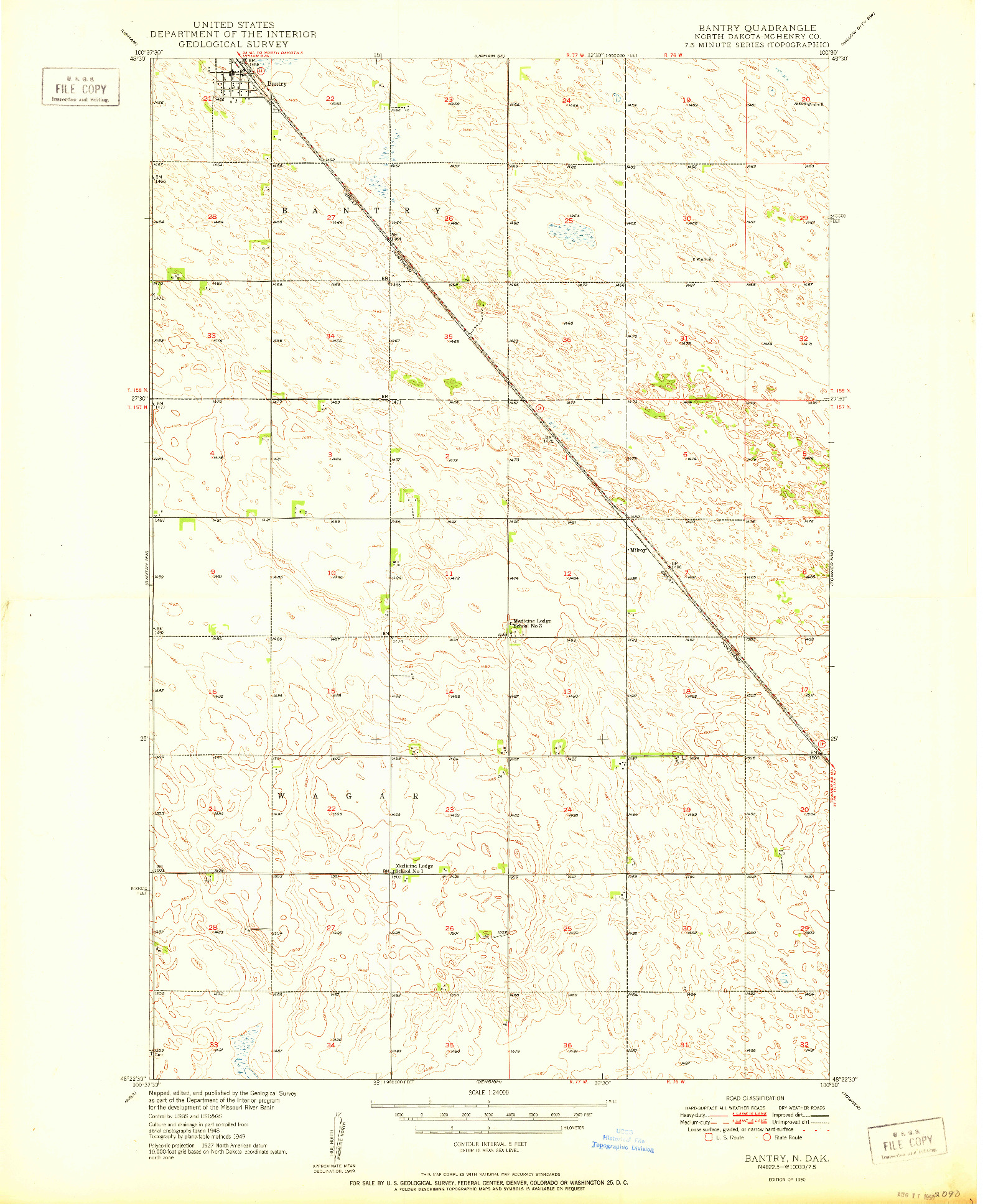 USGS 1:24000-SCALE QUADRANGLE FOR BANTRY, ND 1950