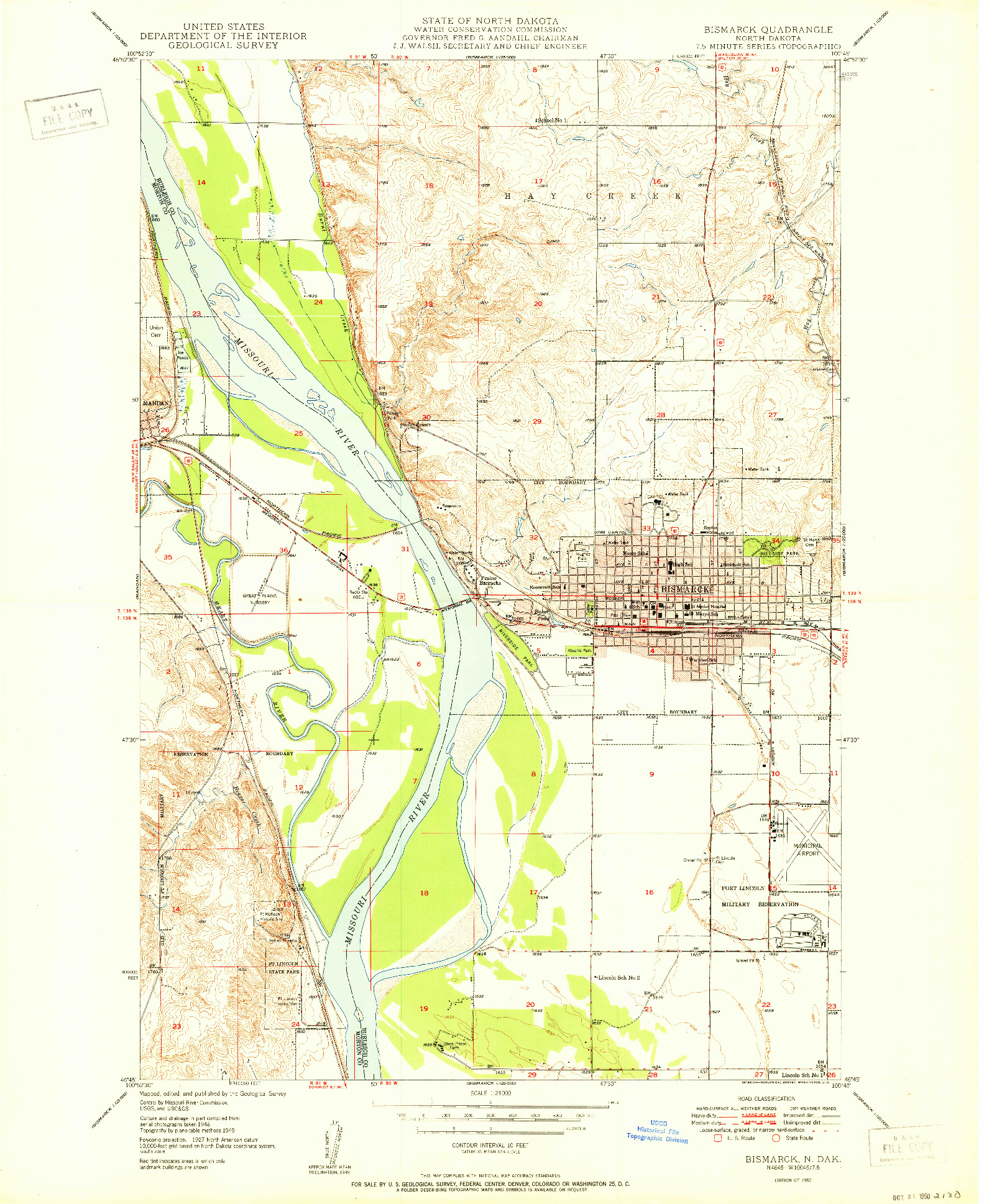 USGS 1:24000-SCALE QUADRANGLE FOR BISMARCK, ND 1950