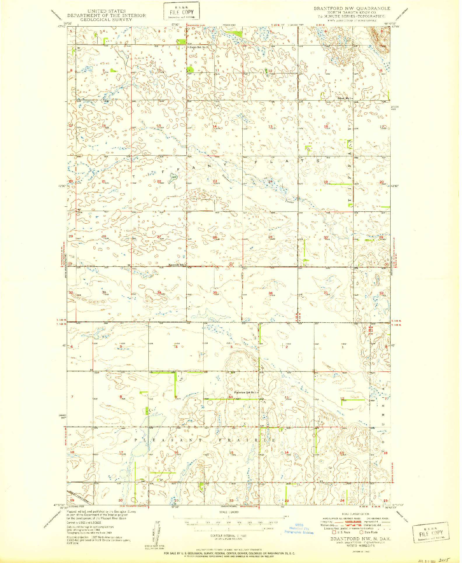USGS 1:24000-SCALE QUADRANGLE FOR BRANTFORD NW, ND 1950