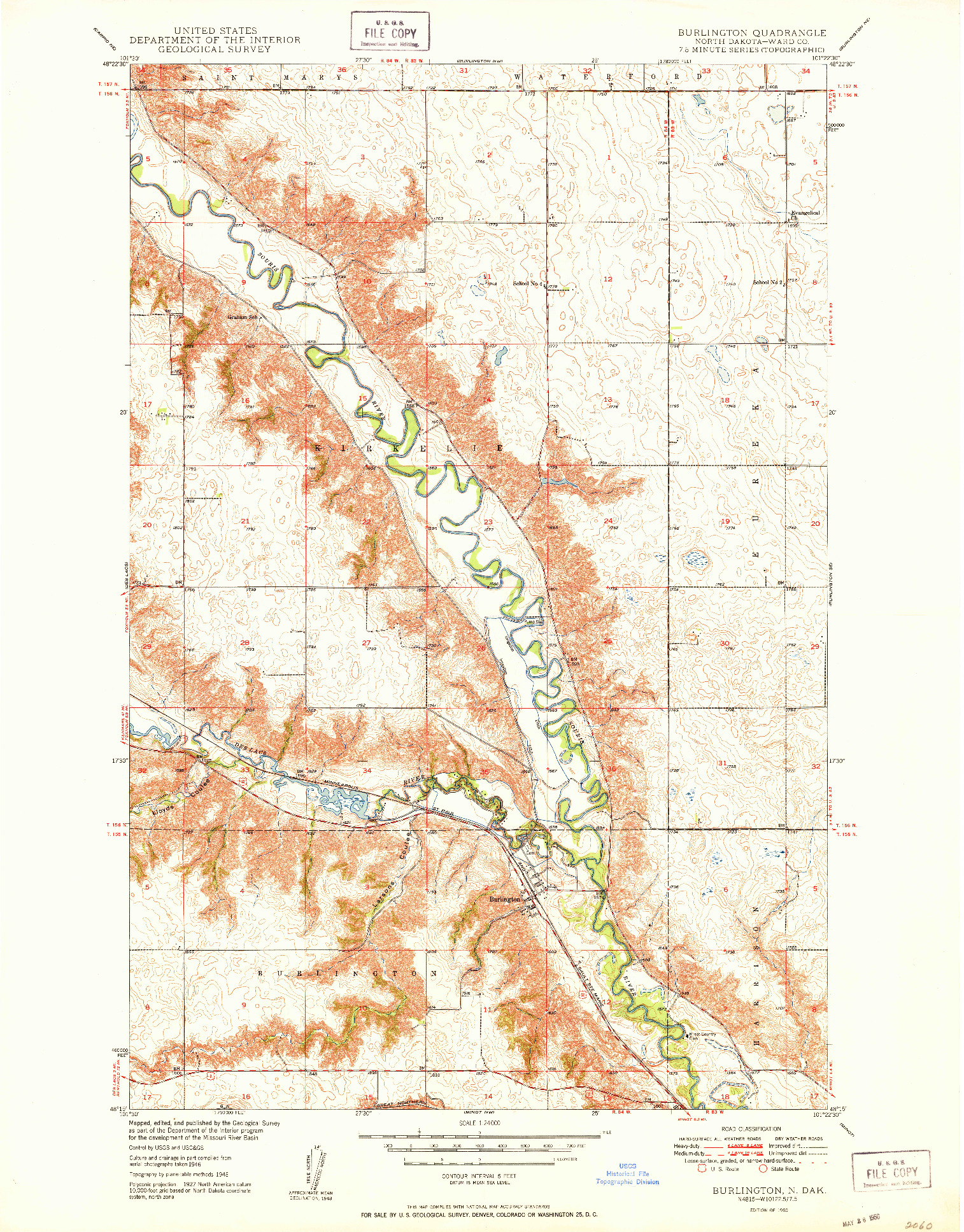 USGS 1:24000-SCALE QUADRANGLE FOR BURLINGTON, ND 1950