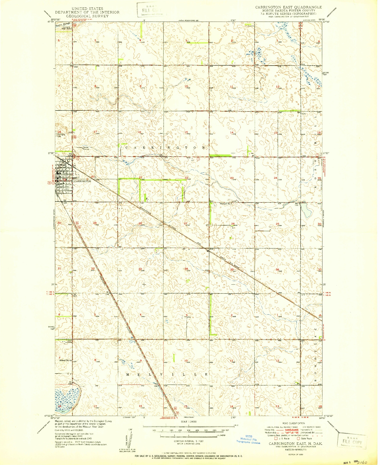 USGS 1:24000-SCALE QUADRANGLE FOR CARRINGTON EAST, ND 1950