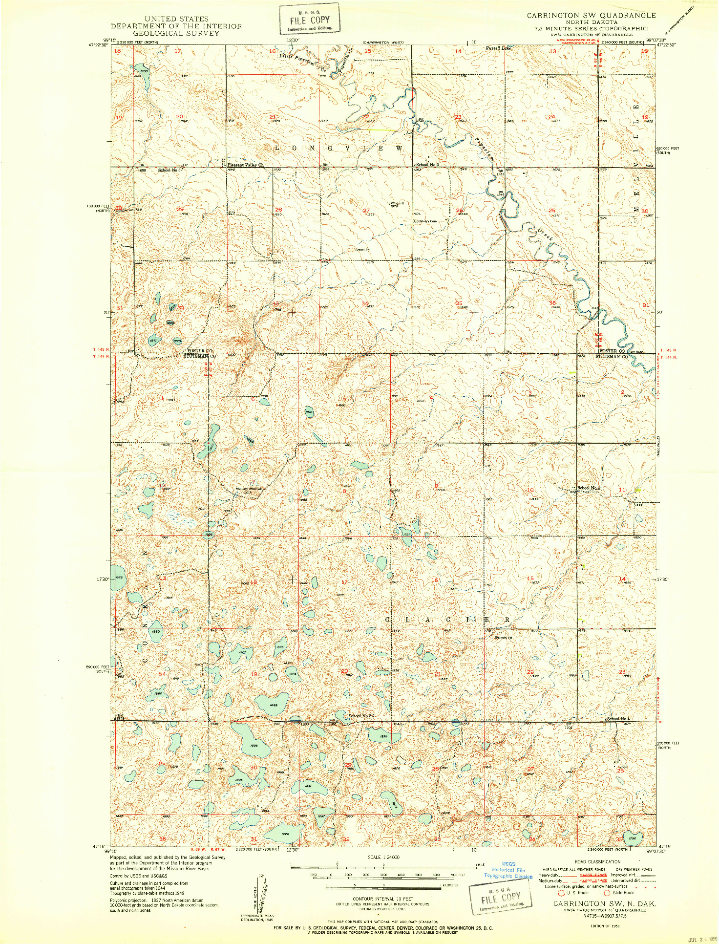 USGS 1:24000-SCALE QUADRANGLE FOR CARRINGTON SW, ND 1950