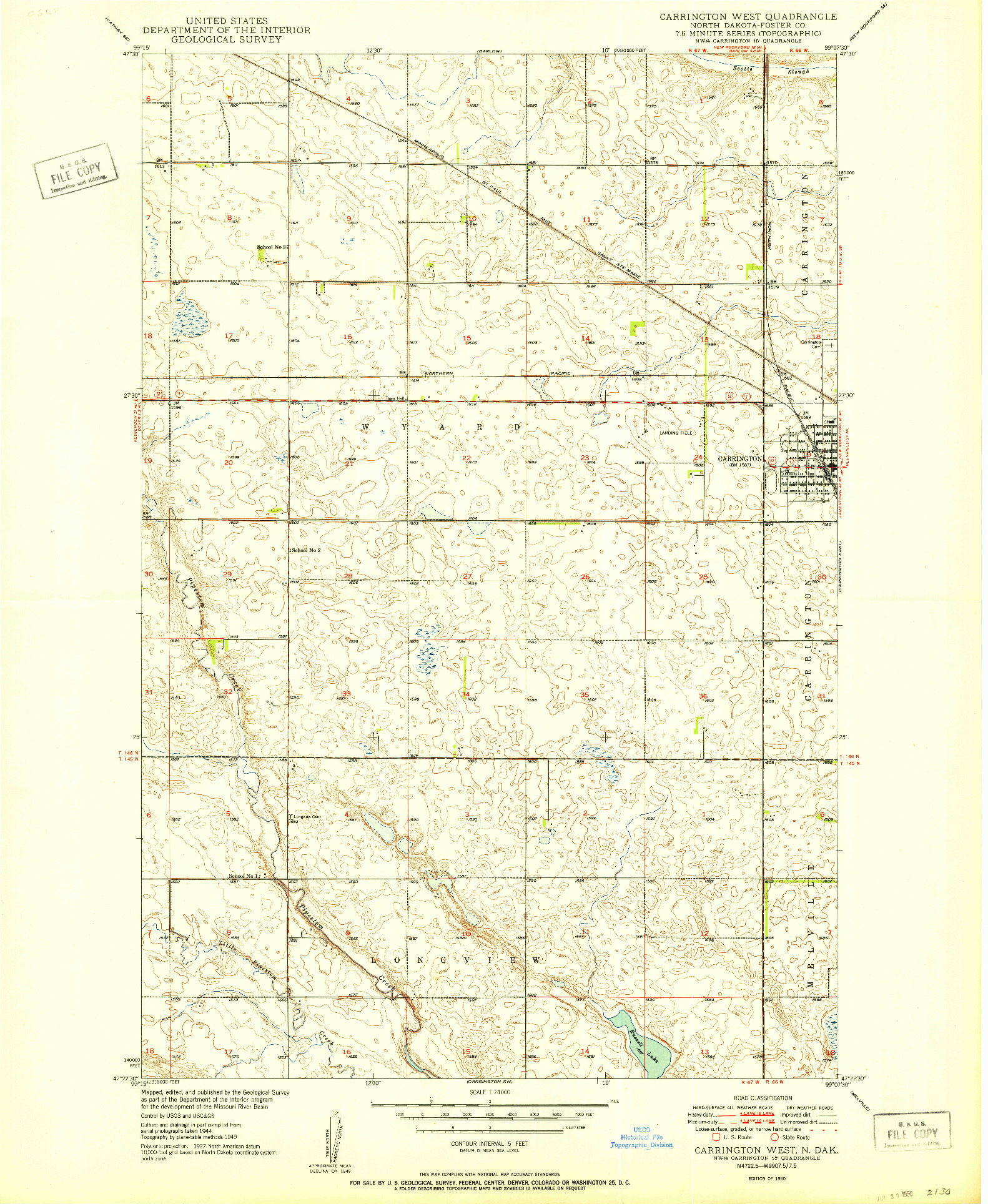 USGS 1:24000-SCALE QUADRANGLE FOR CARRINGTON WEST, ND 1950