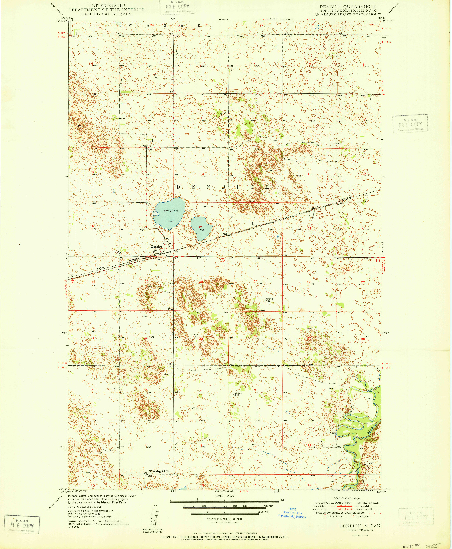 USGS 1:24000-SCALE QUADRANGLE FOR DENBIGH, ND 1950