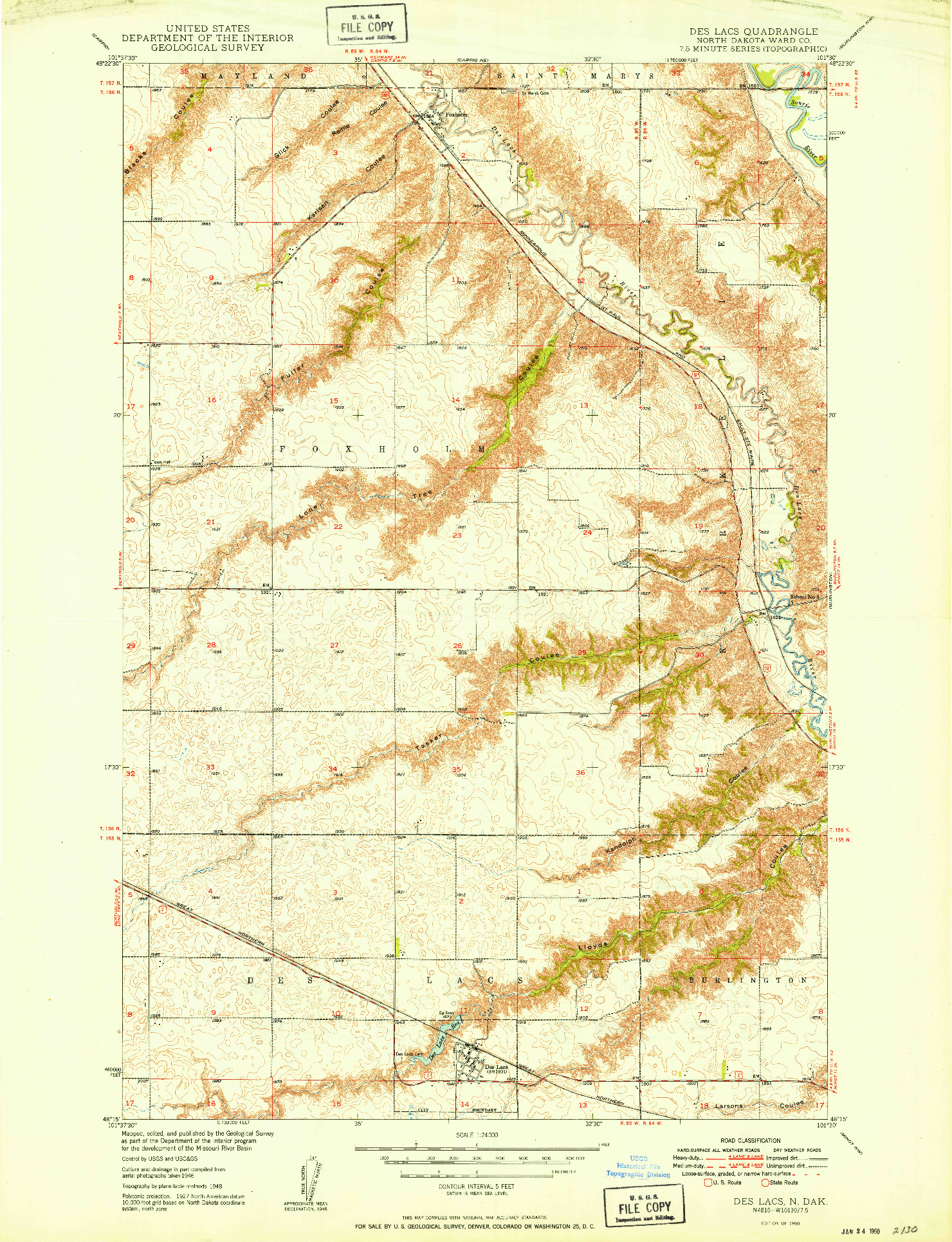 USGS 1:24000-SCALE QUADRANGLE FOR DES LACS, ND 1950