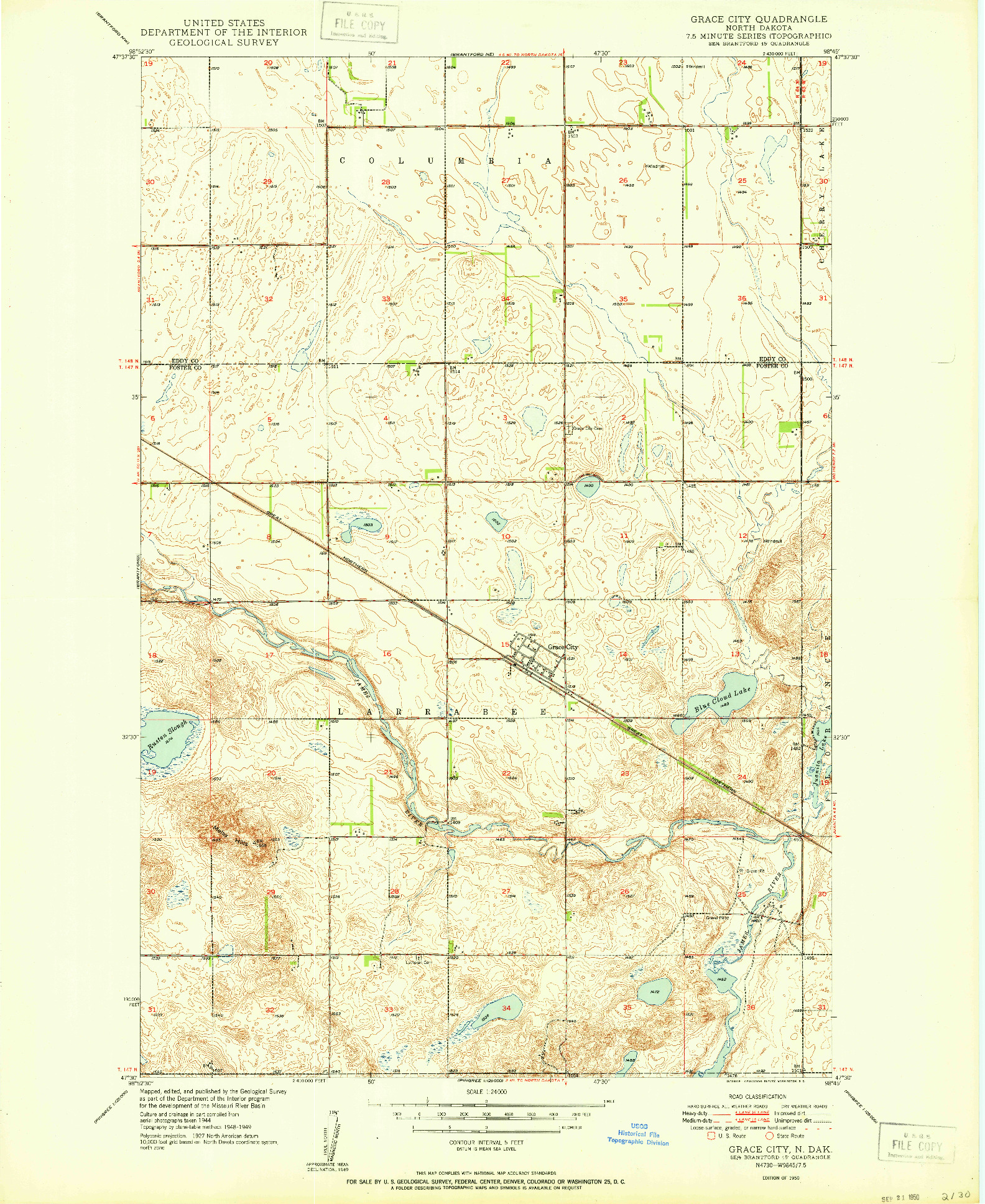 USGS 1:24000-SCALE QUADRANGLE FOR GRACE CITY, ND 1950