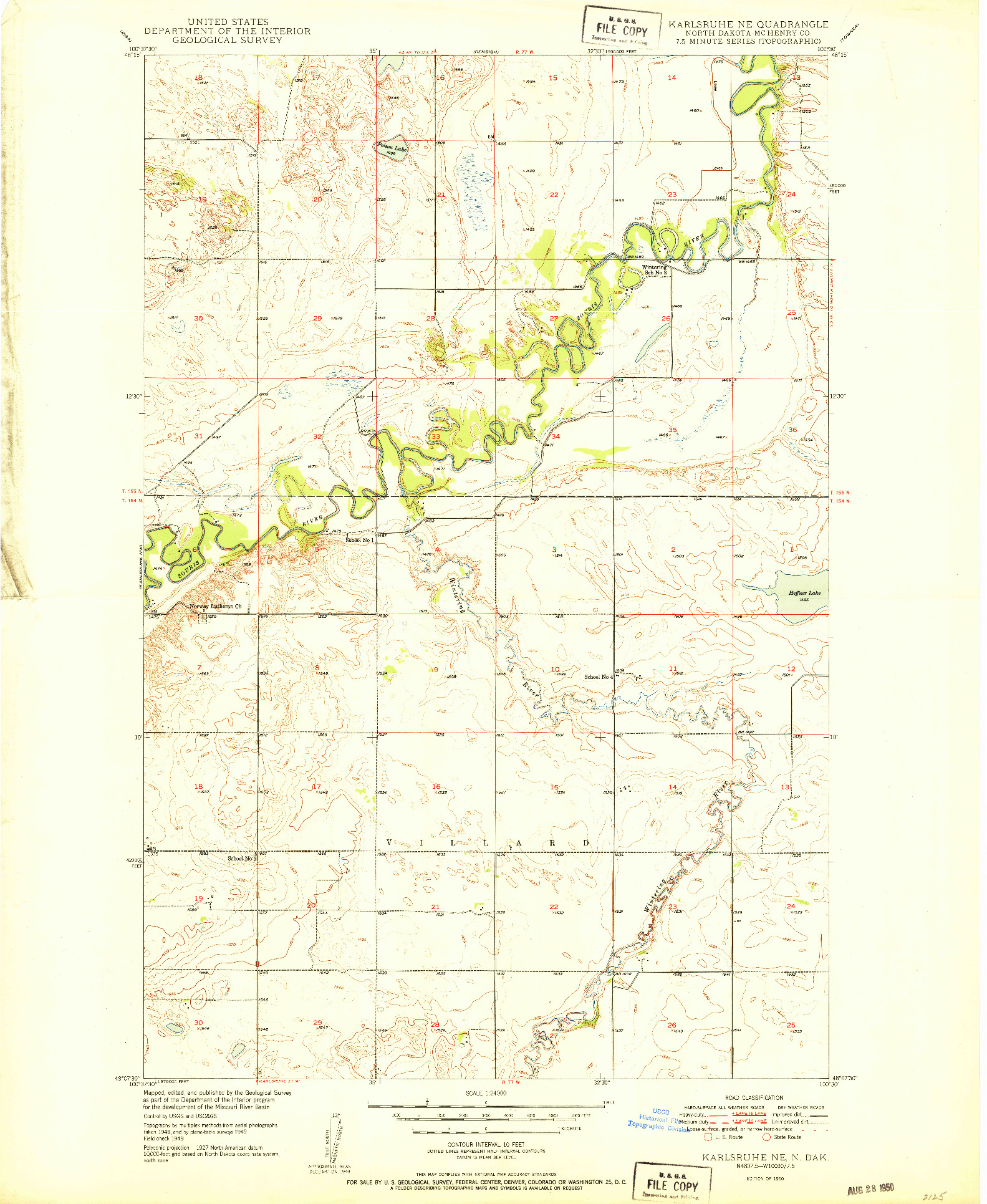USGS 1:24000-SCALE QUADRANGLE FOR KARLSRUHE NE, ND 1950