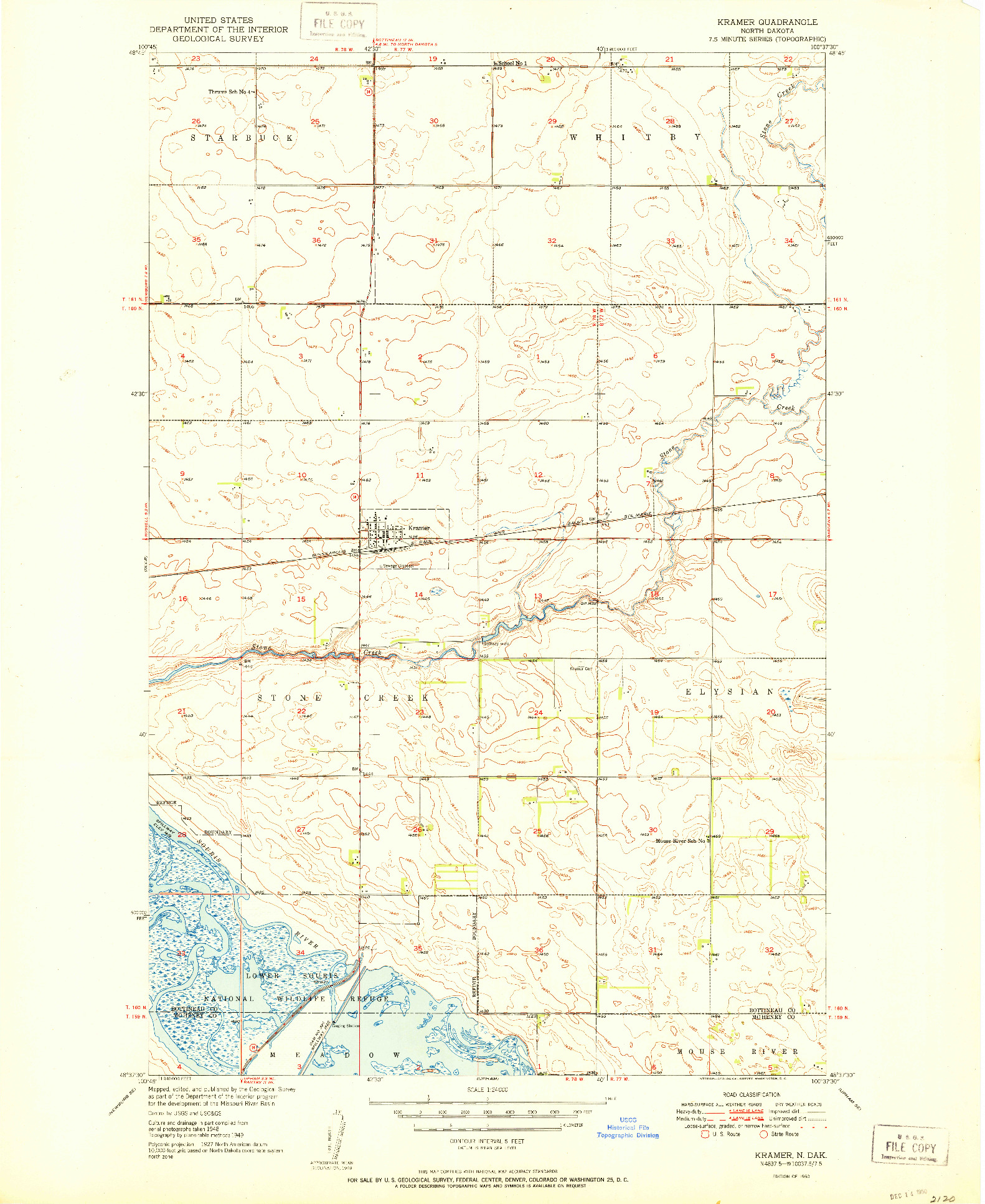 USGS 1:24000-SCALE QUADRANGLE FOR KRAMER, ND 1950