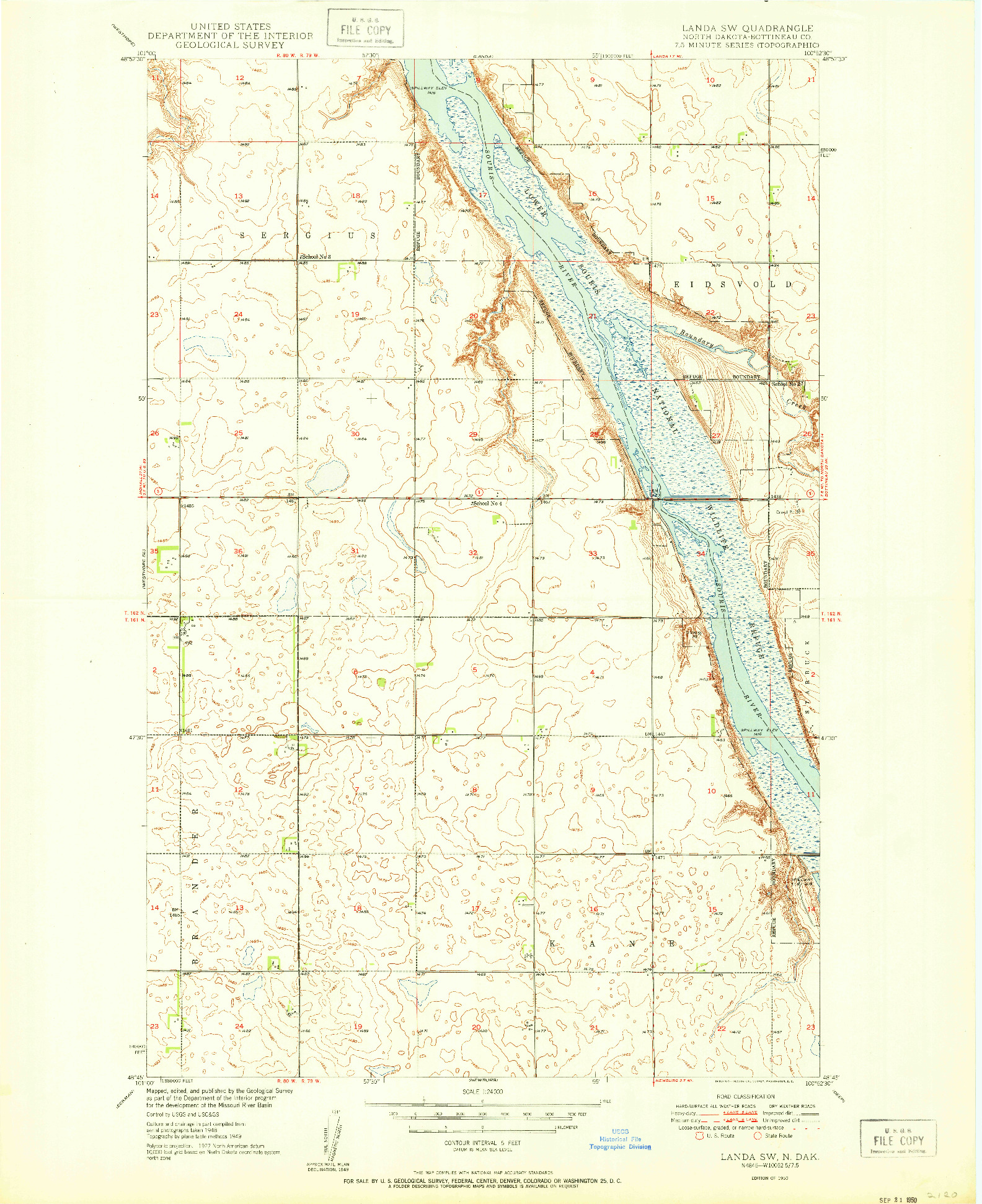 USGS 1:24000-SCALE QUADRANGLE FOR LANDA SW, ND 1950