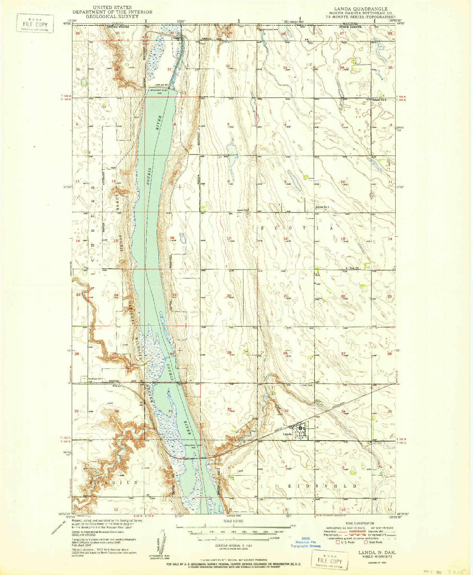 USGS 1:24000-SCALE QUADRANGLE FOR LANDA, ND 1950