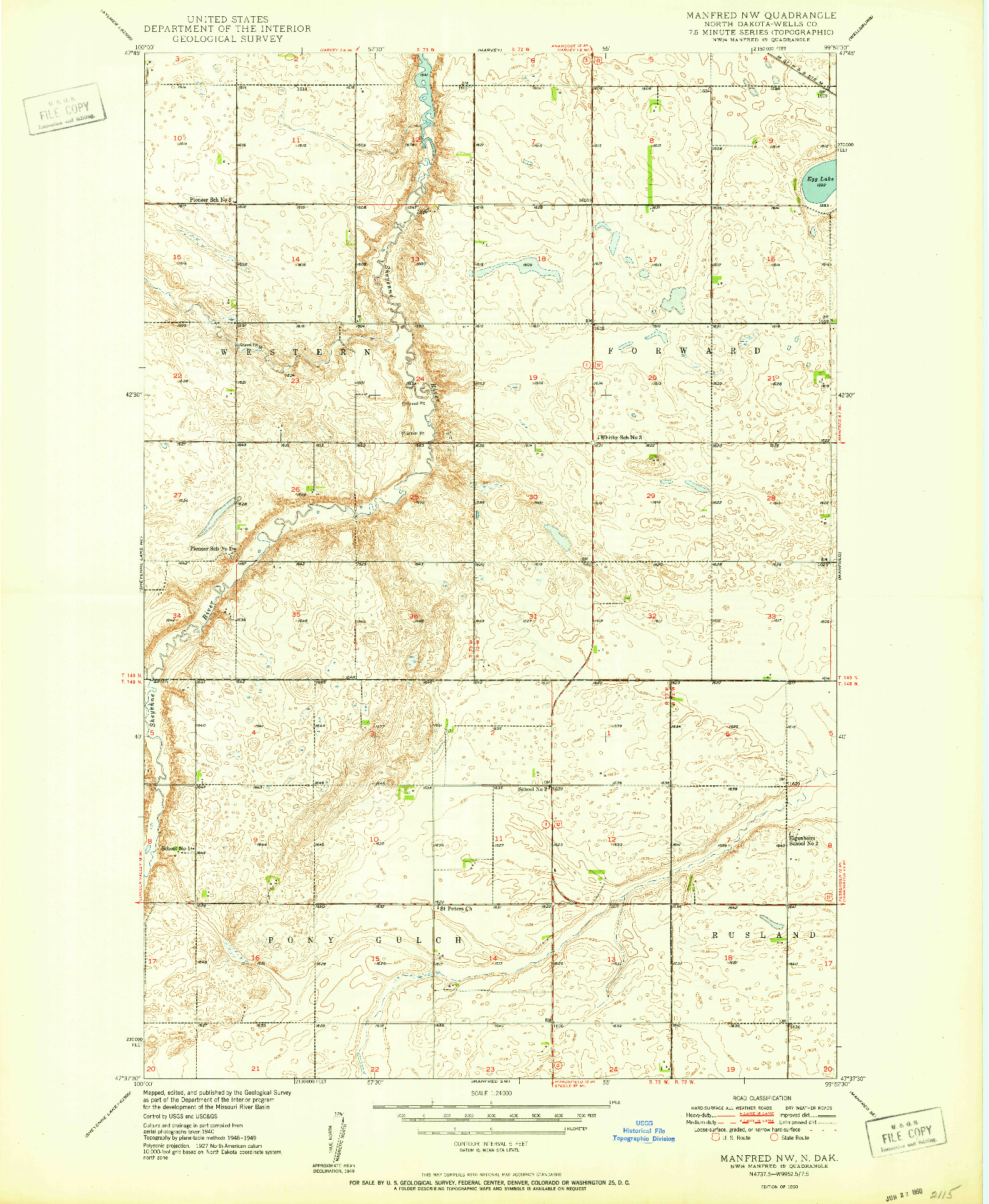 USGS 1:24000-SCALE QUADRANGLE FOR MANFRED NW, ND 1950