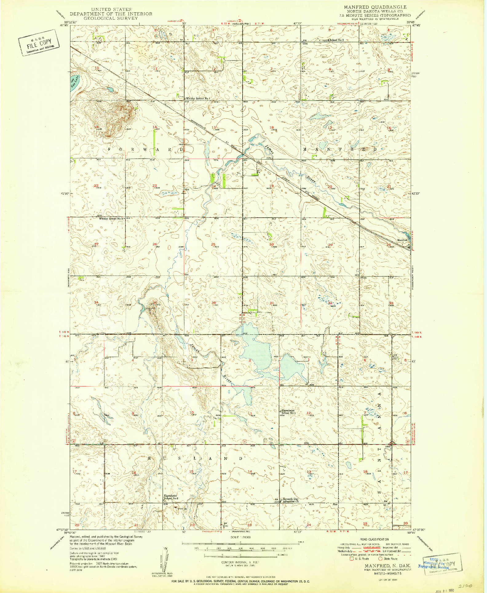 USGS 1:24000-SCALE QUADRANGLE FOR MANFRED, ND 1950