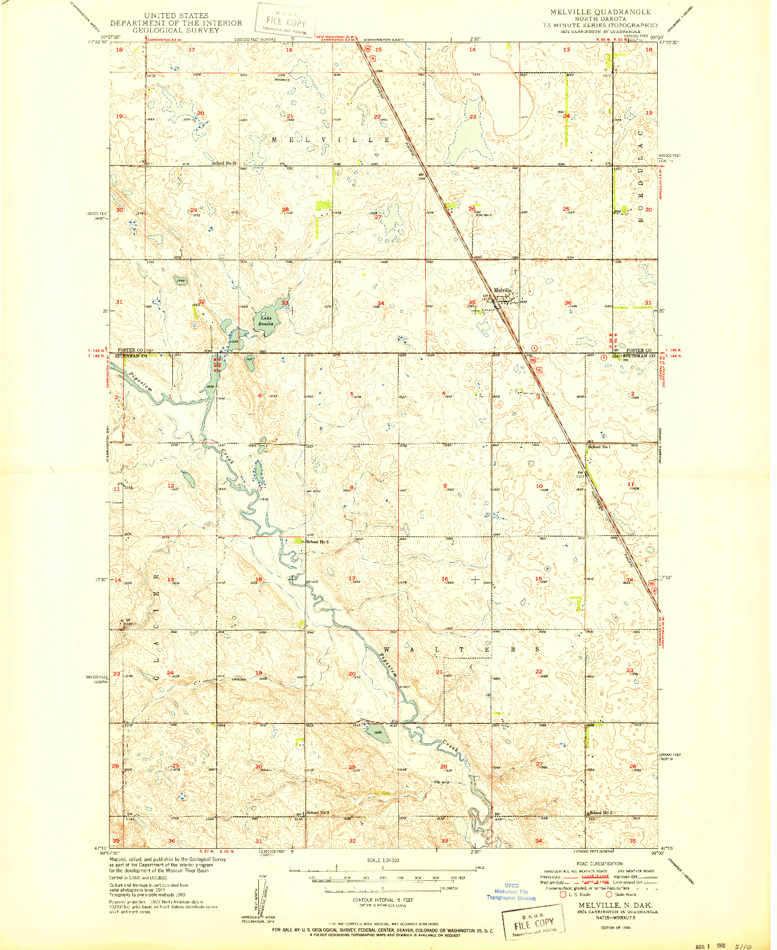 USGS 1:24000-SCALE QUADRANGLE FOR MELVILLE, ND 1950