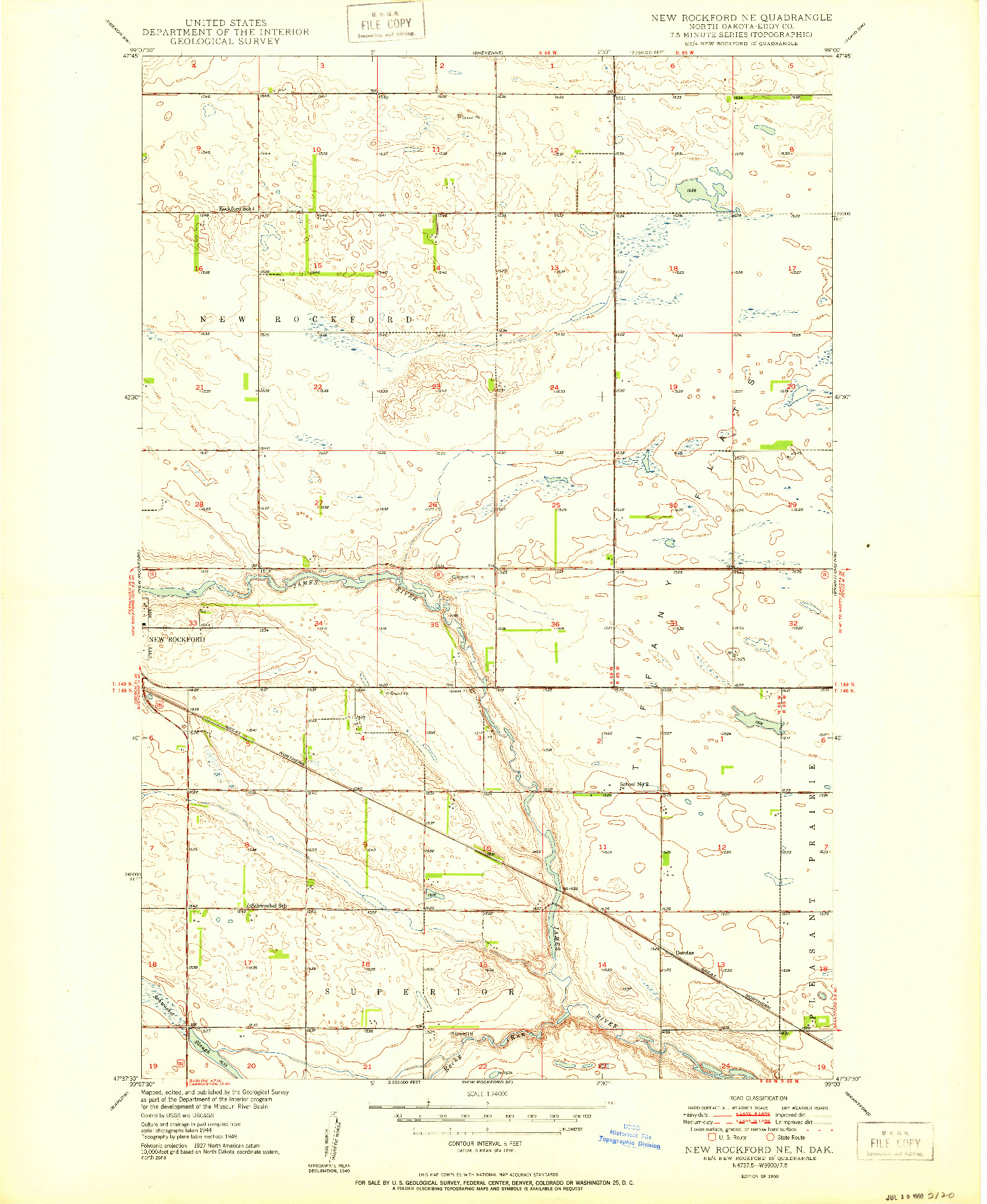 USGS 1:24000-SCALE QUADRANGLE FOR NEW ROCKFORD NE, ND 1950