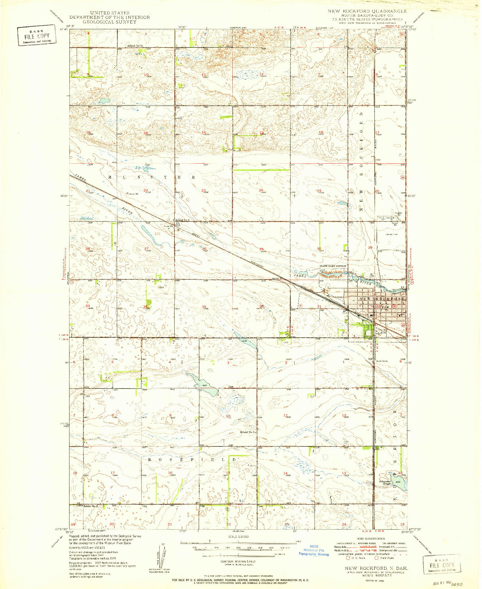 USGS 1:24000-SCALE QUADRANGLE FOR NEW ROCKFORD, ND 1950