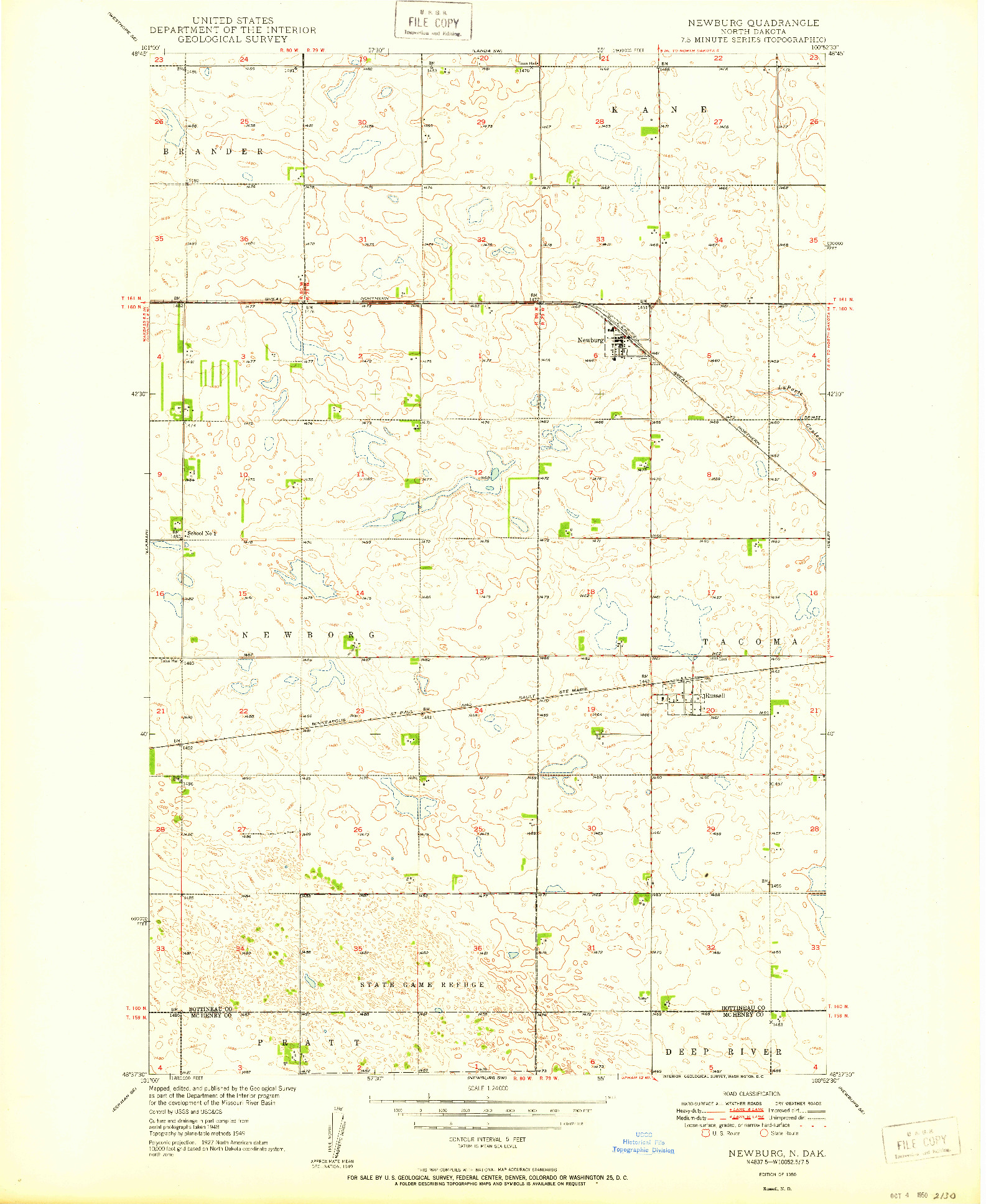 USGS 1:24000-SCALE QUADRANGLE FOR NEWBURG, ND 1950