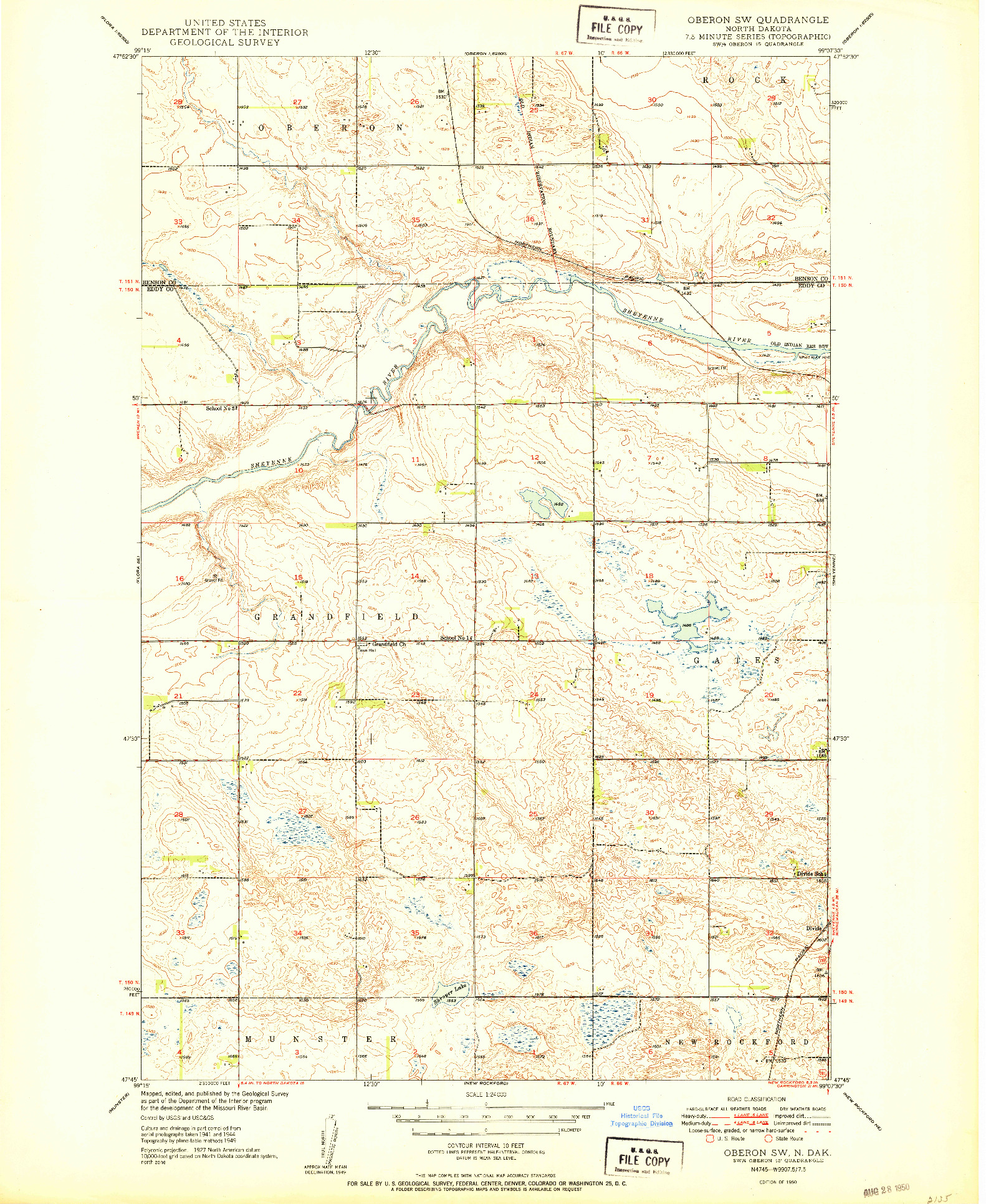 USGS 1:24000-SCALE QUADRANGLE FOR OBERON SW, ND 1950