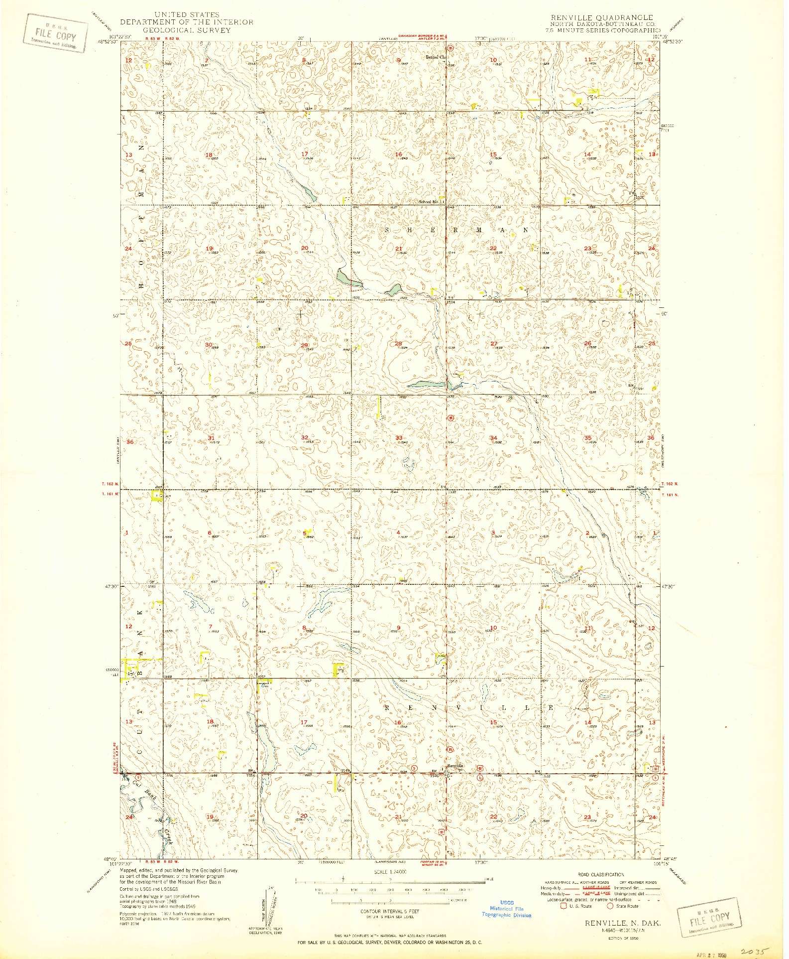 USGS 1:24000-SCALE QUADRANGLE FOR RENVILLE, ND 1950