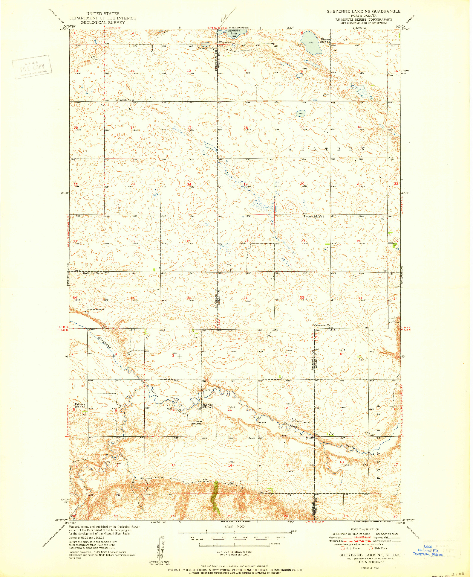 USGS 1:24000-SCALE QUADRANGLE FOR SHEYENNE LAKE NE, ND 1950