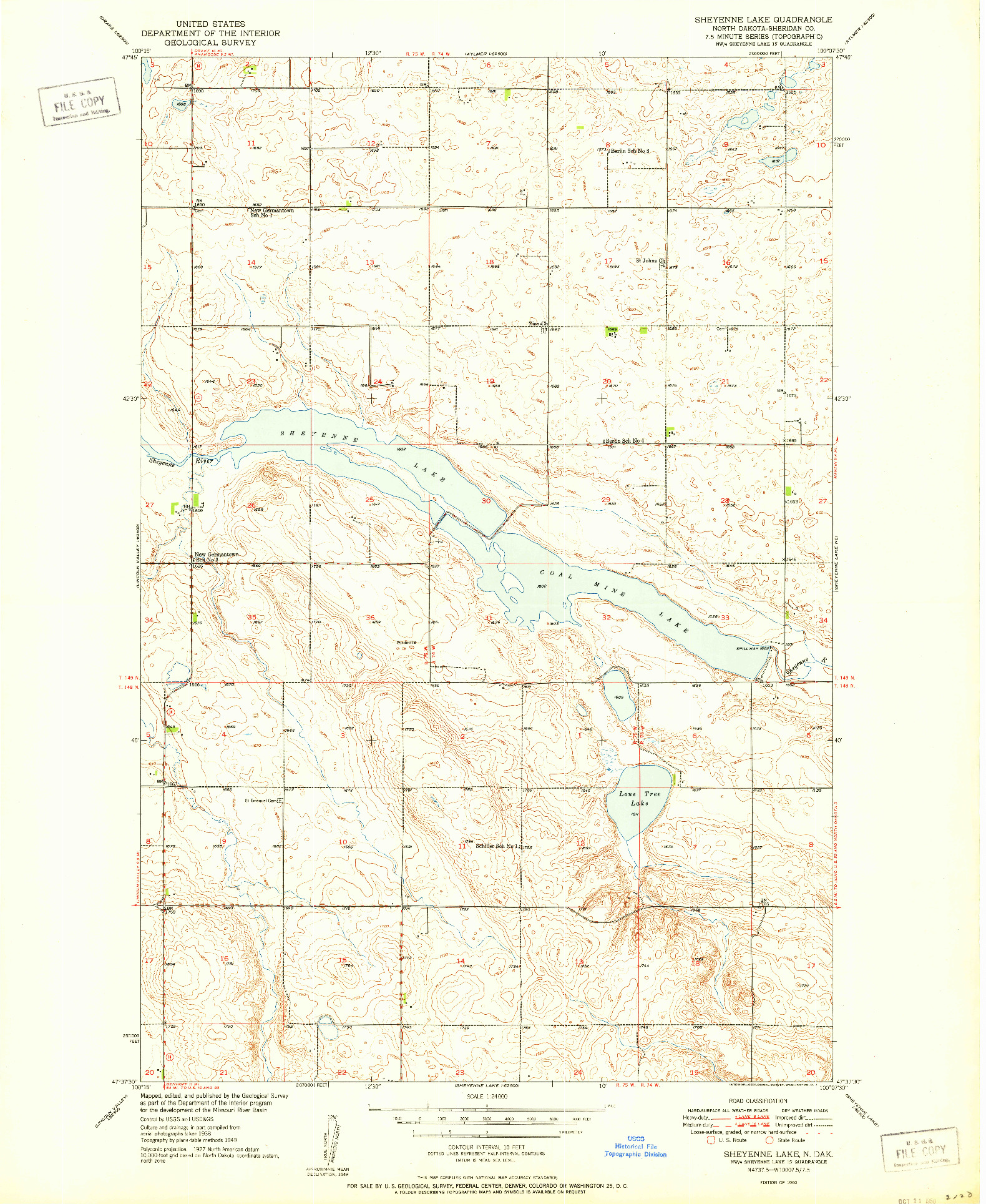 USGS 1:24000-SCALE QUADRANGLE FOR SHEYENNE LAKE, ND 1950