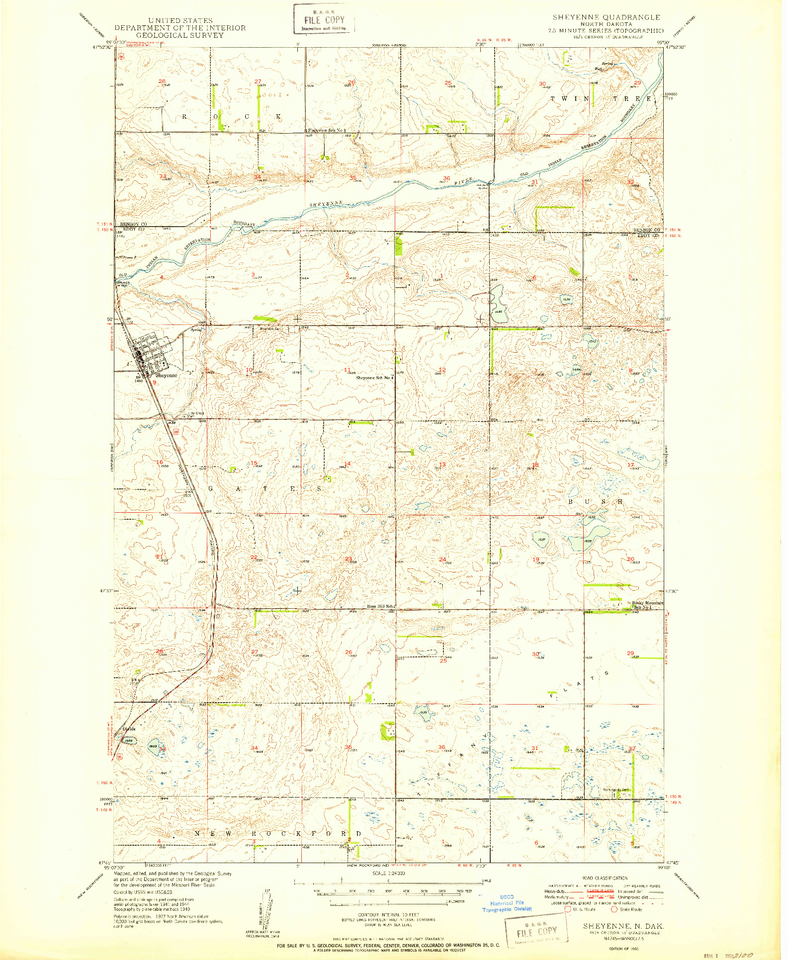 USGS 1:24000-SCALE QUADRANGLE FOR SHEYENNE, ND 1950