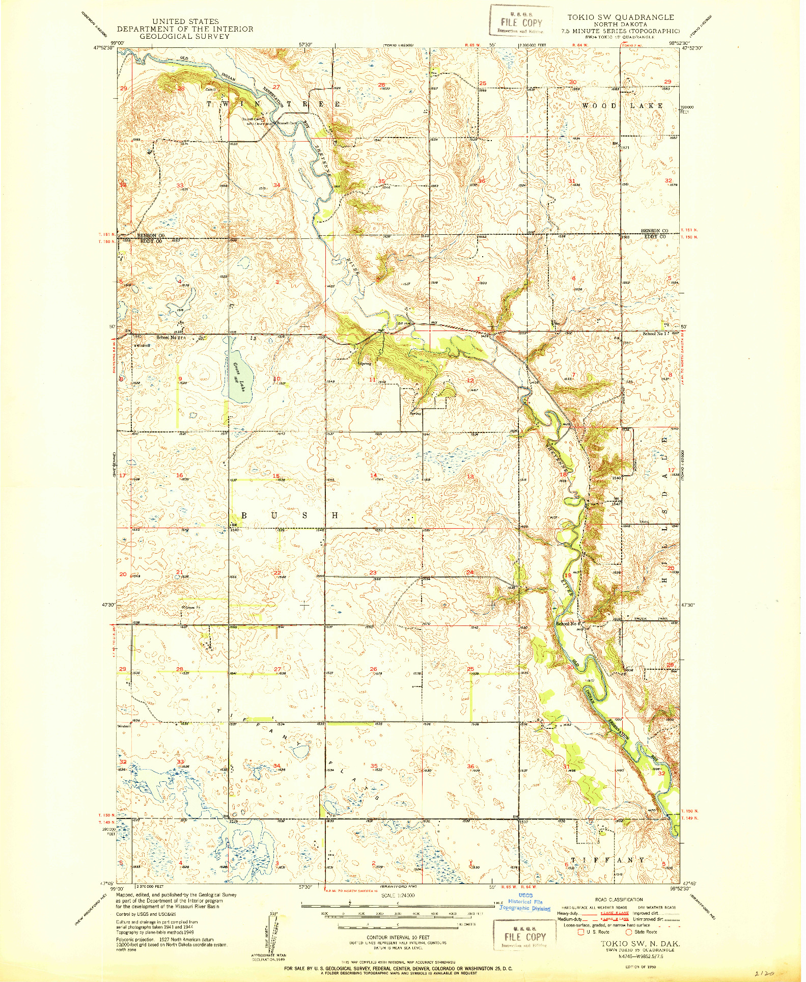 USGS 1:24000-SCALE QUADRANGLE FOR TOKIO SW, ND 1950