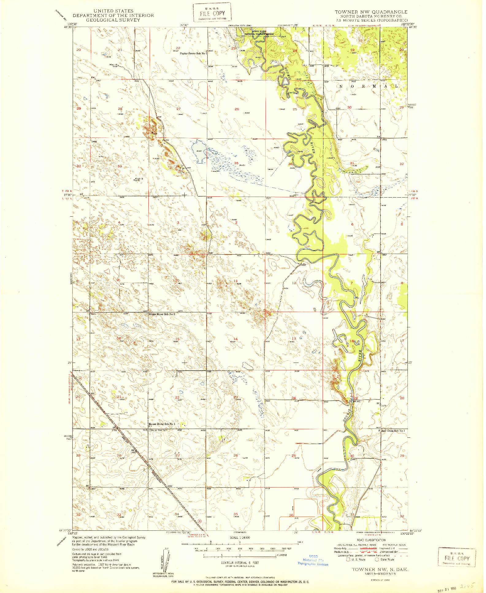 USGS 1:24000-SCALE QUADRANGLE FOR TOWNER NW, ND 1950