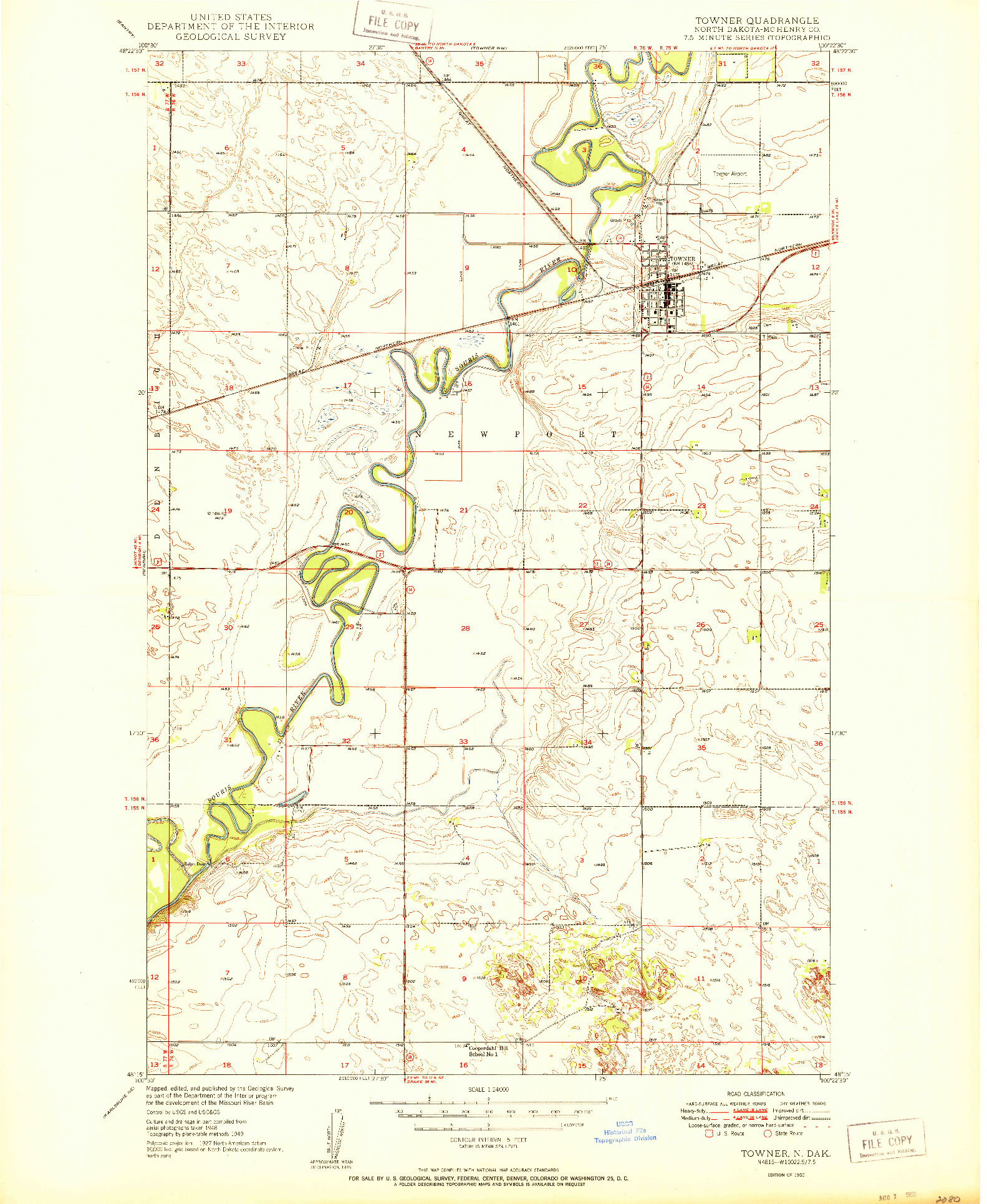 USGS 1:24000-SCALE QUADRANGLE FOR TOWNER, ND 1950