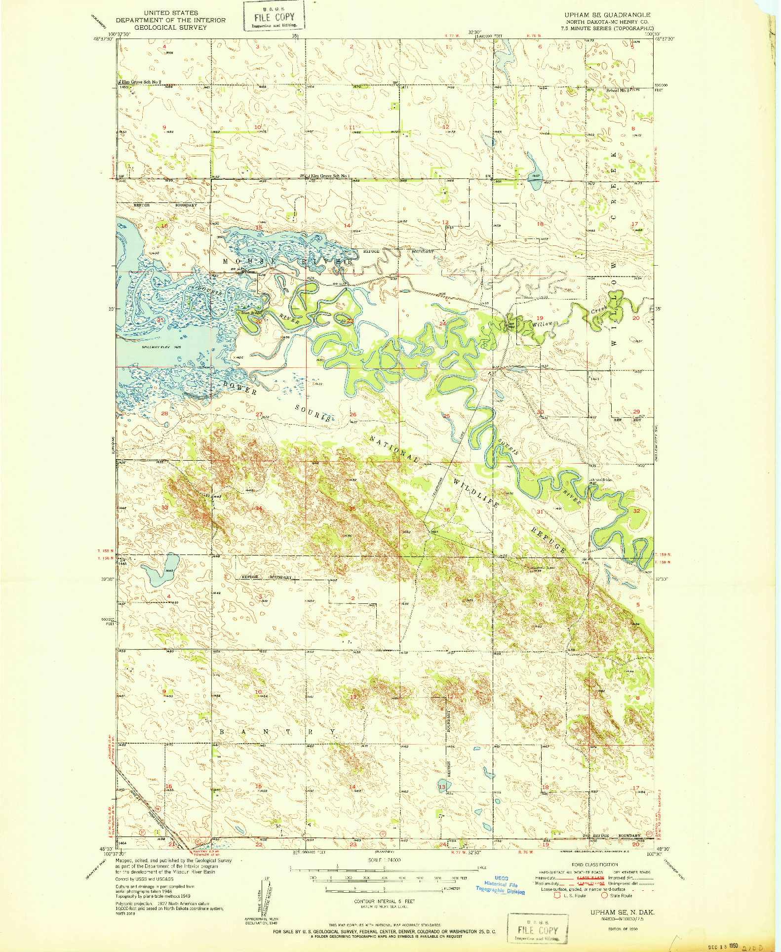 USGS 1:24000-SCALE QUADRANGLE FOR UPHAM SE, ND 1950
