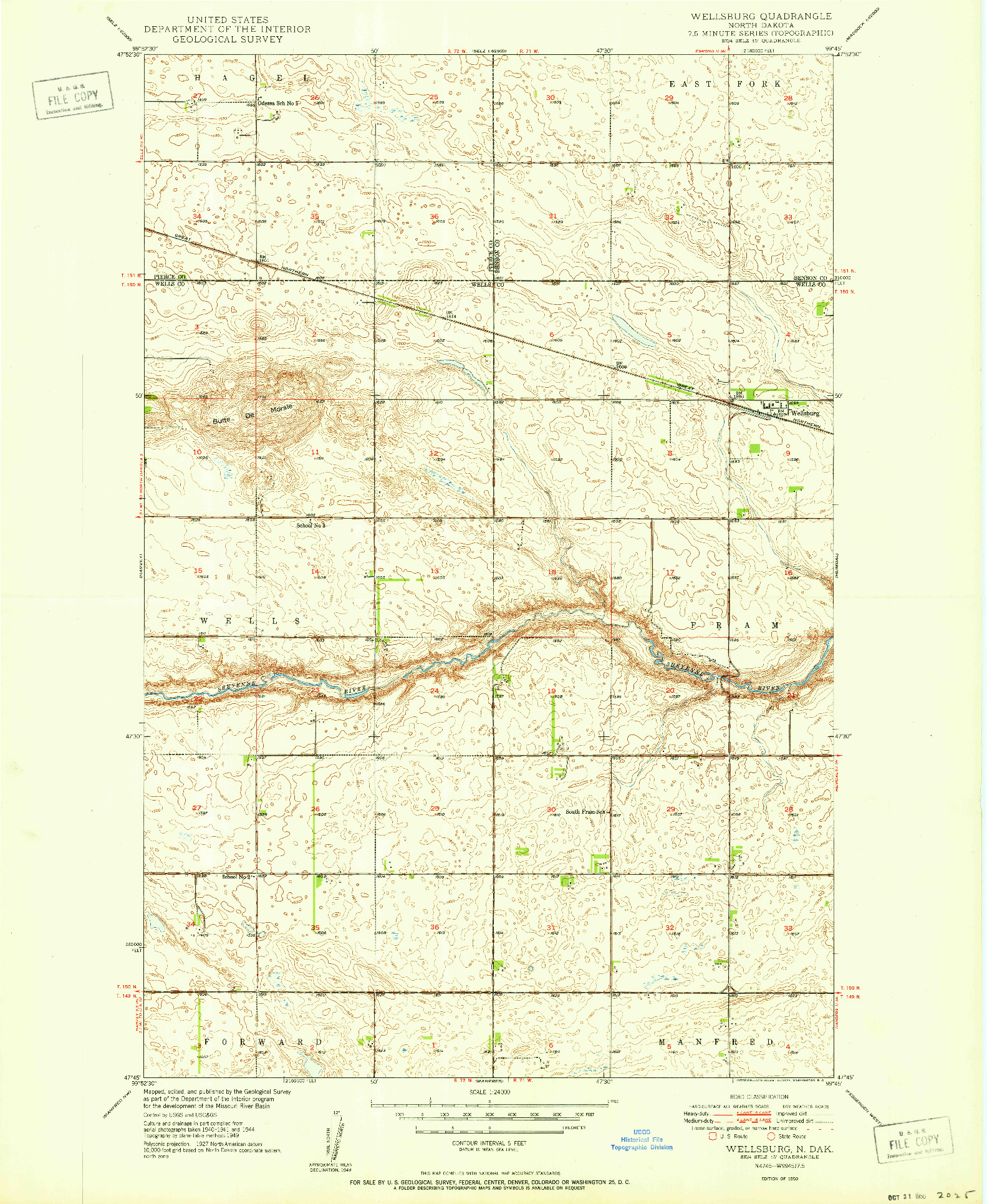 USGS 1:24000-SCALE QUADRANGLE FOR WELLSBURG, ND 1950