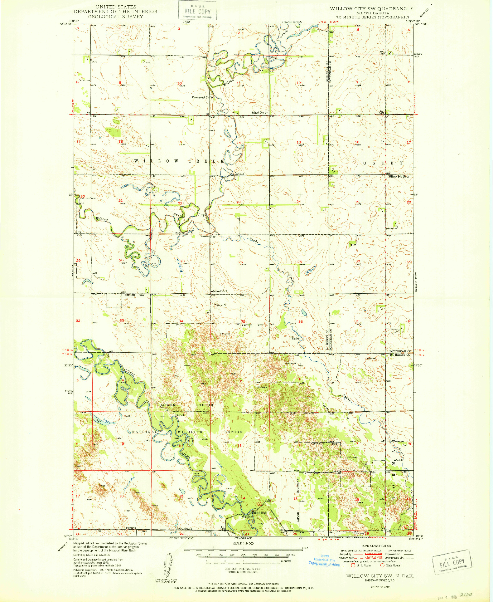 USGS 1:24000-SCALE QUADRANGLE FOR WILLOW CITY SW, ND 1950