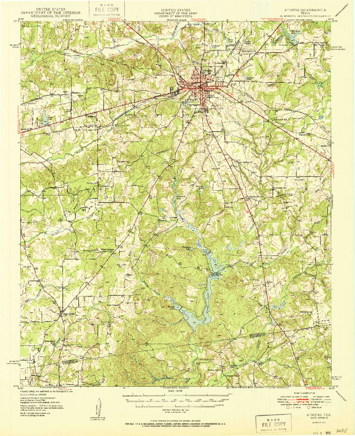 USGS 1:62500-SCALE QUADRANGLE FOR ATHENS, TX 1950
