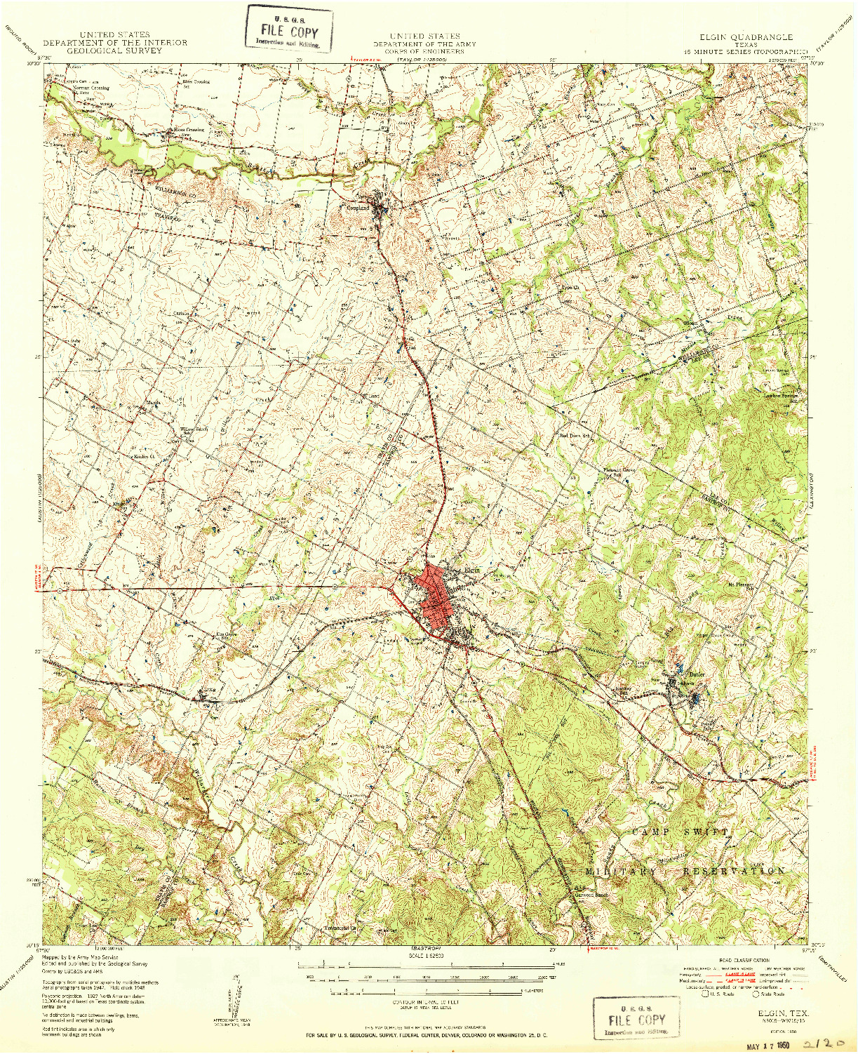USGS 1:62500-SCALE QUADRANGLE FOR ELGIN, TX 1950