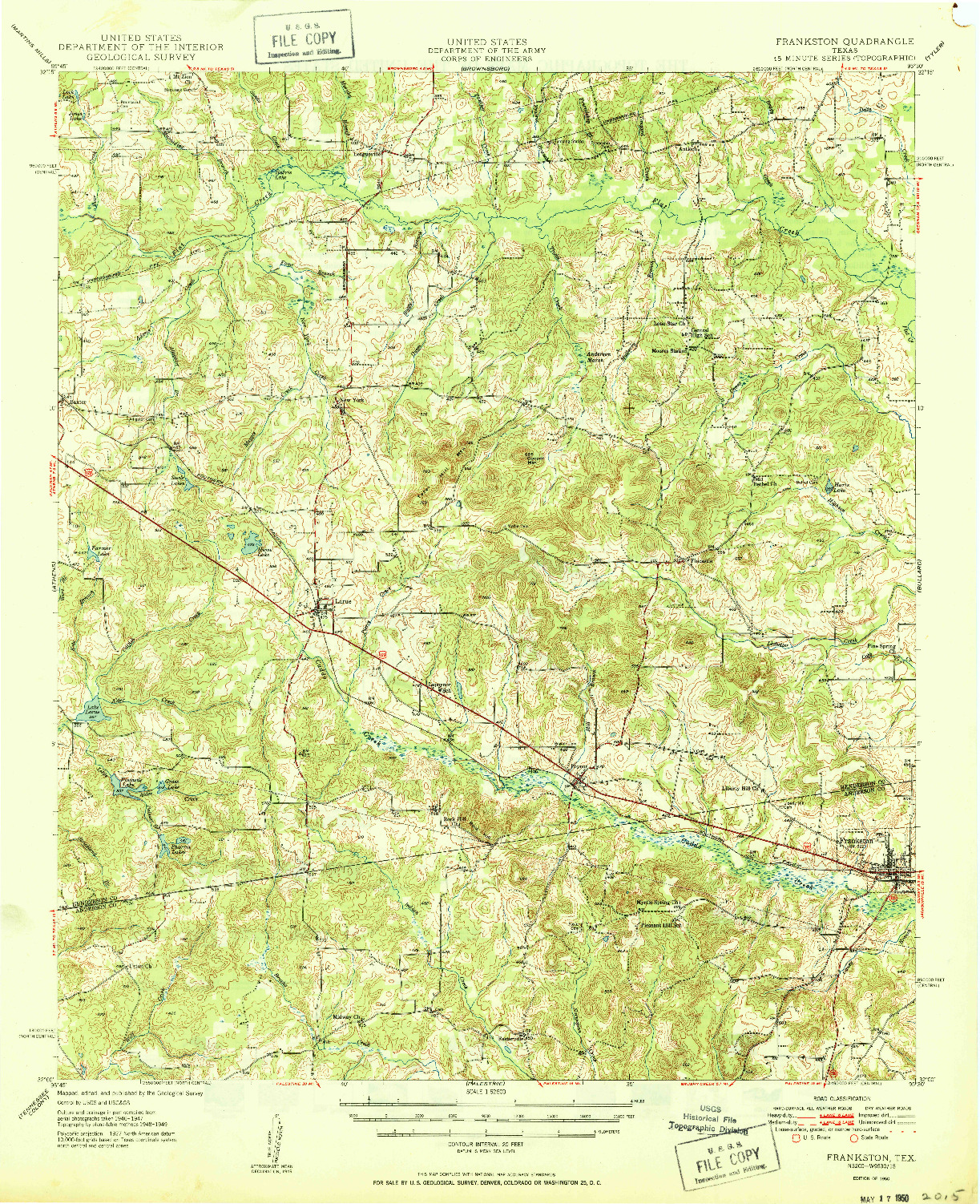 USGS 1:62500-SCALE QUADRANGLE FOR FRANKSTON, TX 1950