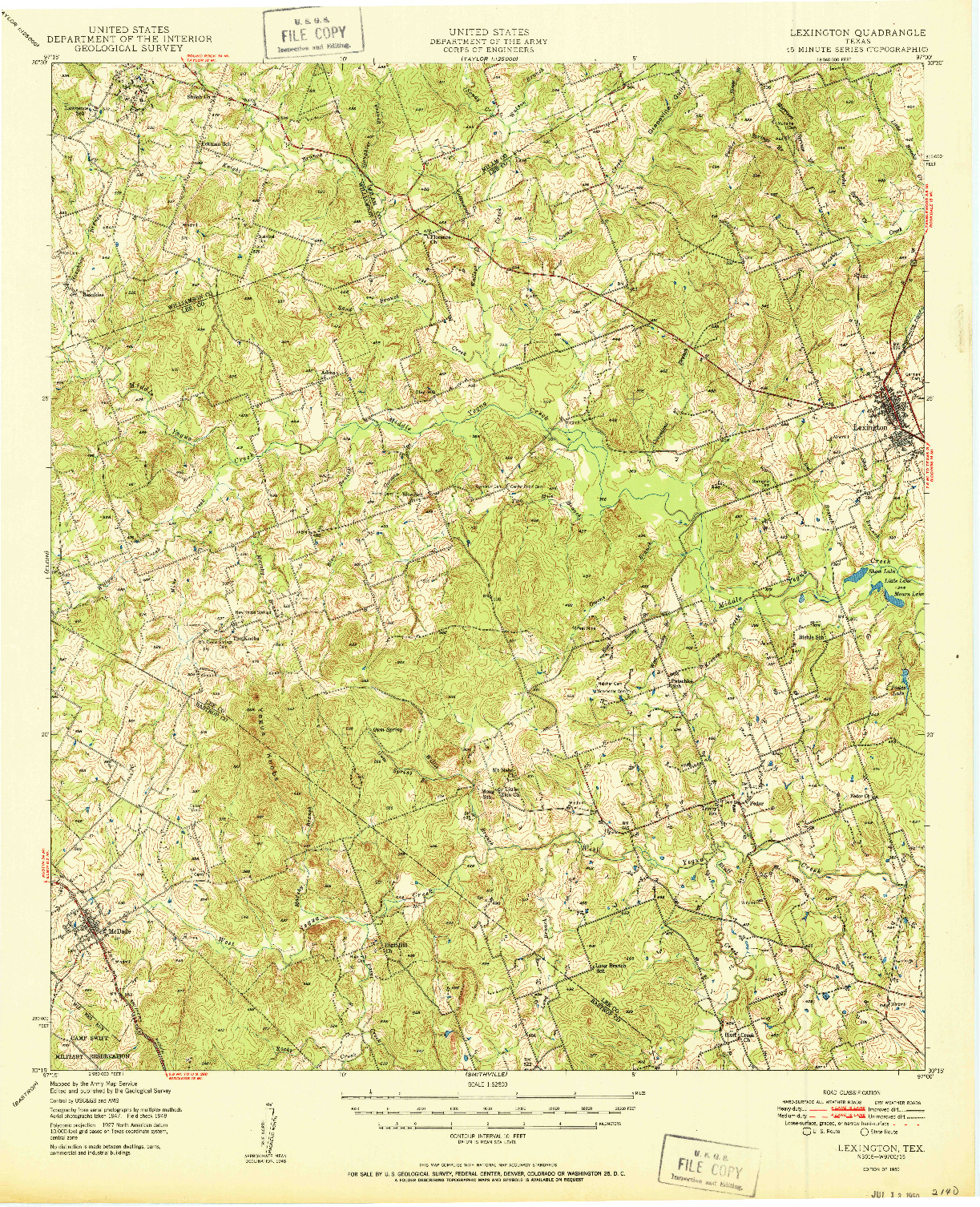 USGS 1:62500-SCALE QUADRANGLE FOR LEXINGTON, TX 1950