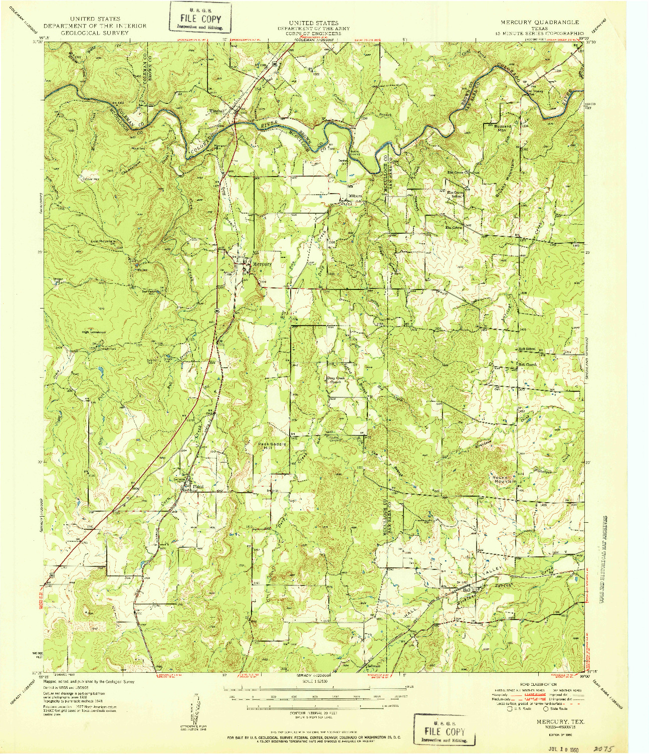 USGS 1:62500-SCALE QUADRANGLE FOR MERCURY, TX 1950