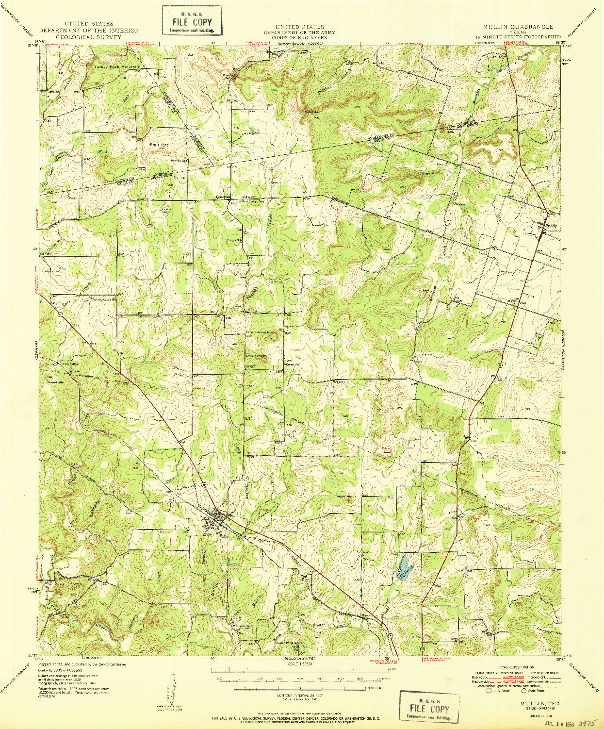 USGS 1:62500-SCALE QUADRANGLE FOR MULLIN, TX 1950