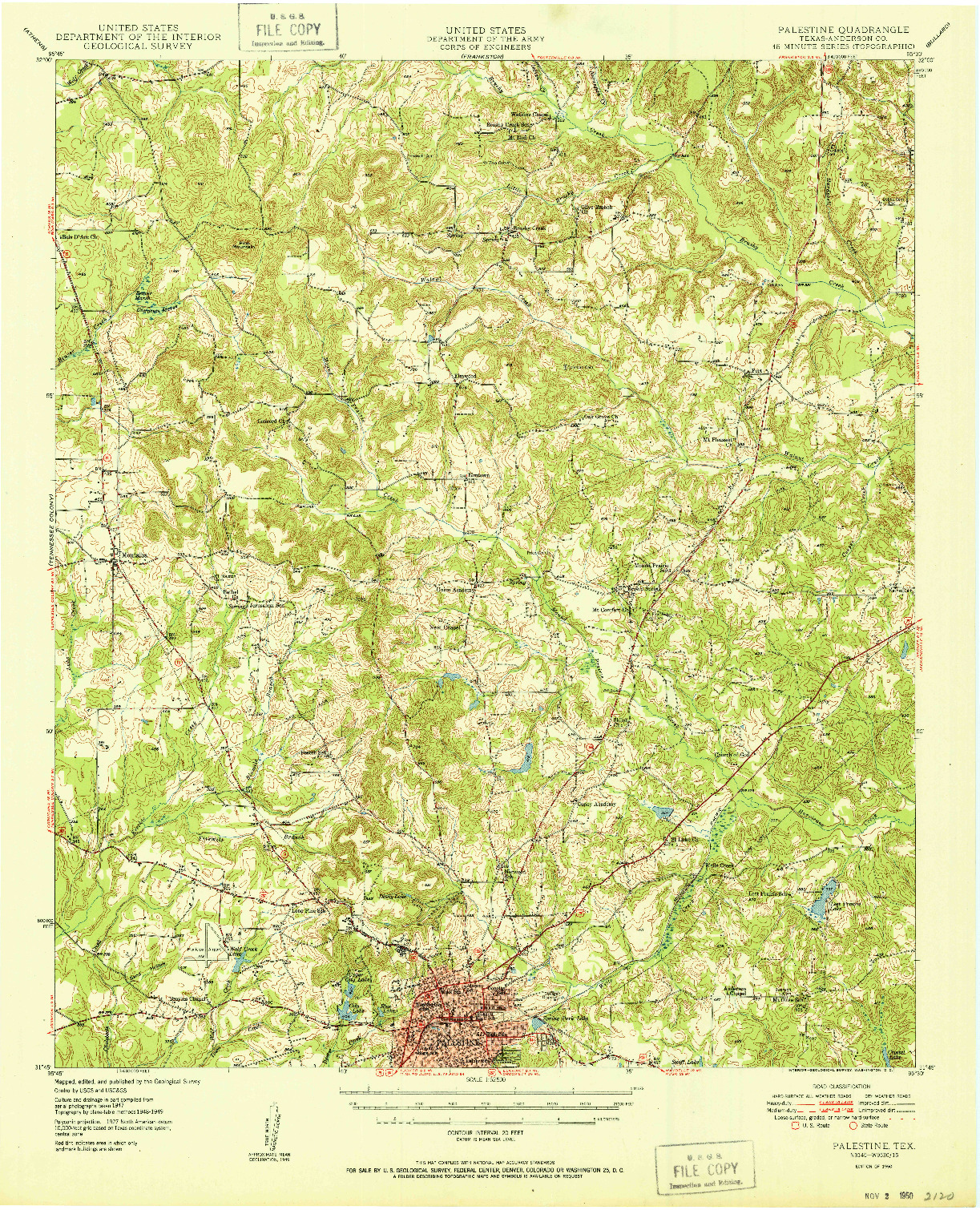 USGS 1:62500-SCALE QUADRANGLE FOR PALESTINE, TX 1950