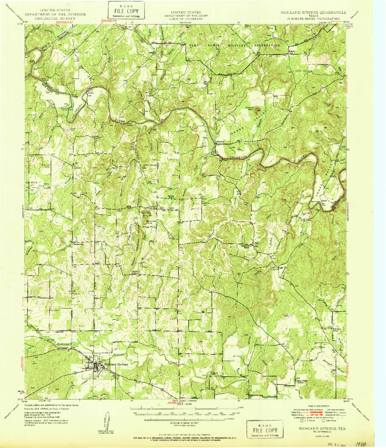 USGS 1:62500-SCALE QUADRANGLE FOR RICHLAND SPRINGS, TX 1950