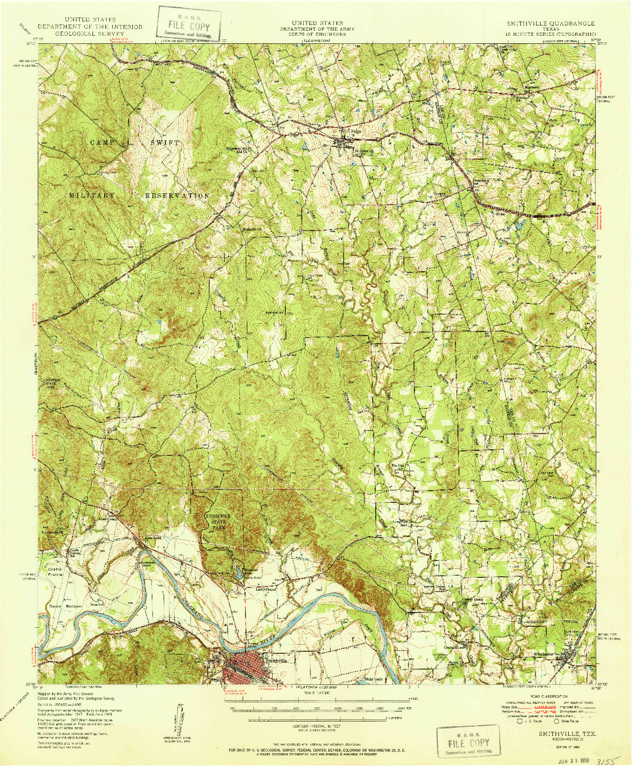 USGS 1:62500-SCALE QUADRANGLE FOR SMITHVILLE, TX 1950