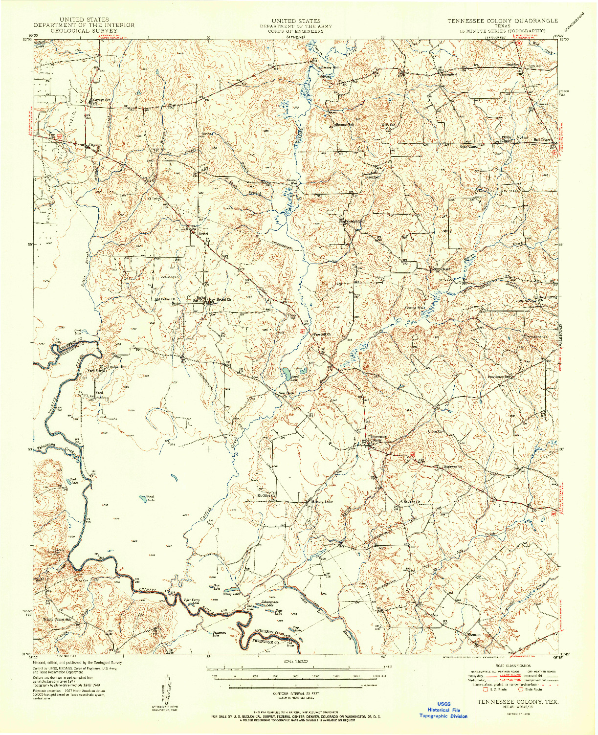 USGS 1:62500-SCALE QUADRANGLE FOR TENNESSEE COLONY, TX 1950