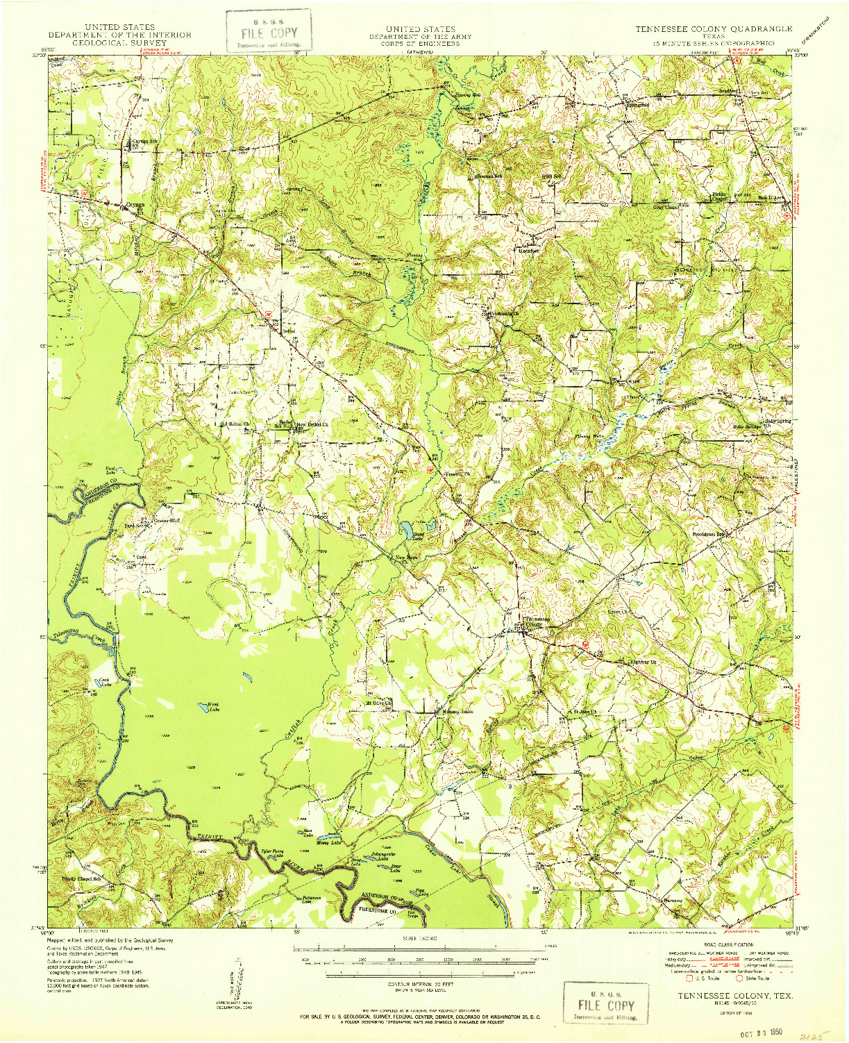 USGS 1:62500-SCALE QUADRANGLE FOR TENNESSEE COLONY, TX 1950