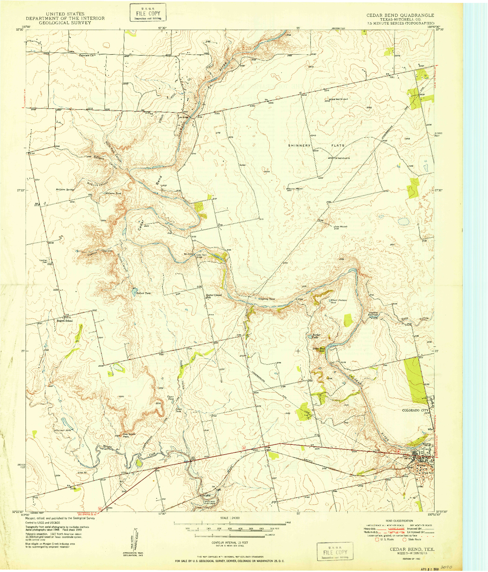 USGS 1:24000-SCALE QUADRANGLE FOR CEDAR BEND, TX 1950