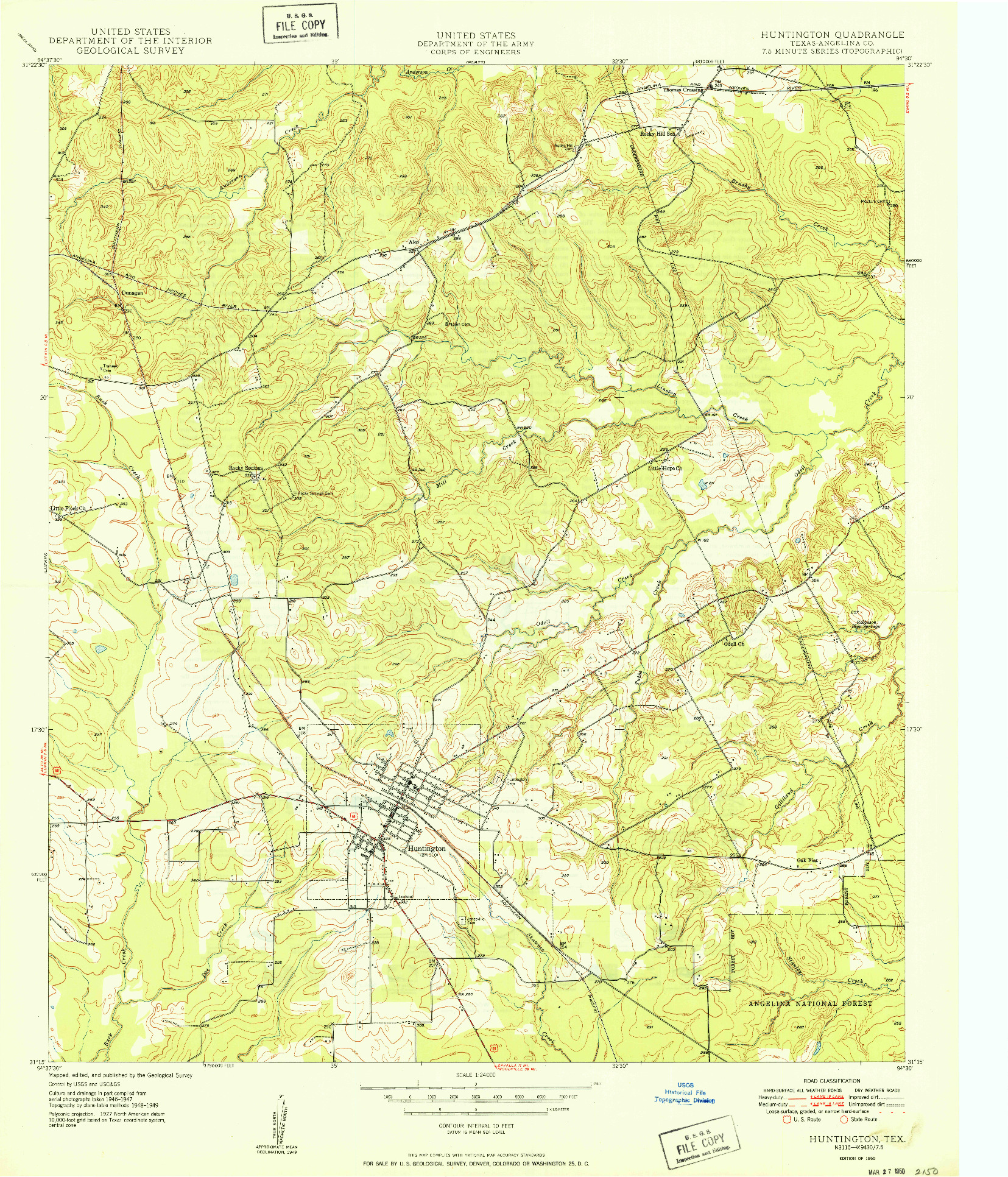 USGS 1:24000-SCALE QUADRANGLE FOR HUNTINGTON, TX 1950