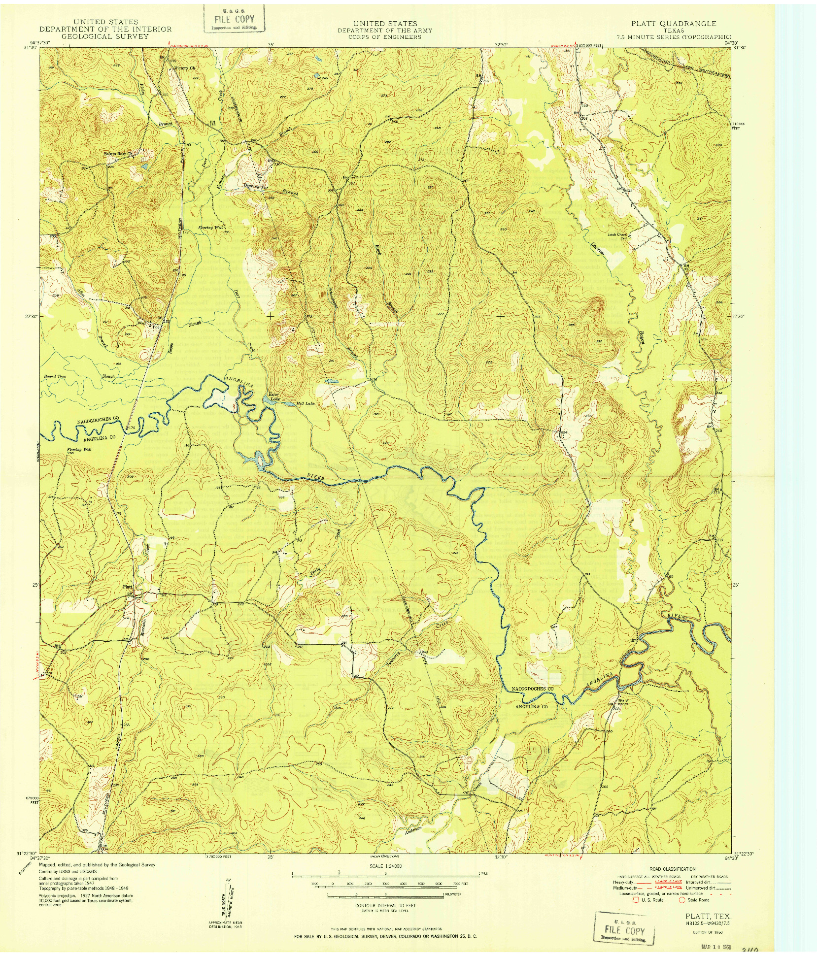 USGS 1:24000-SCALE QUADRANGLE FOR PLATT, TX 1950