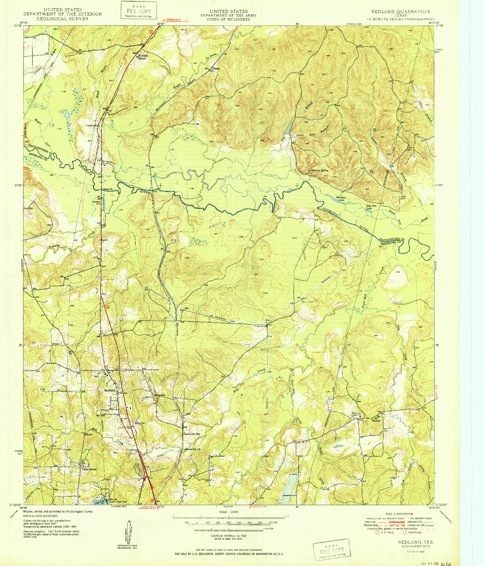 USGS 1:24000-SCALE QUADRANGLE FOR REDLAND, TX 1950