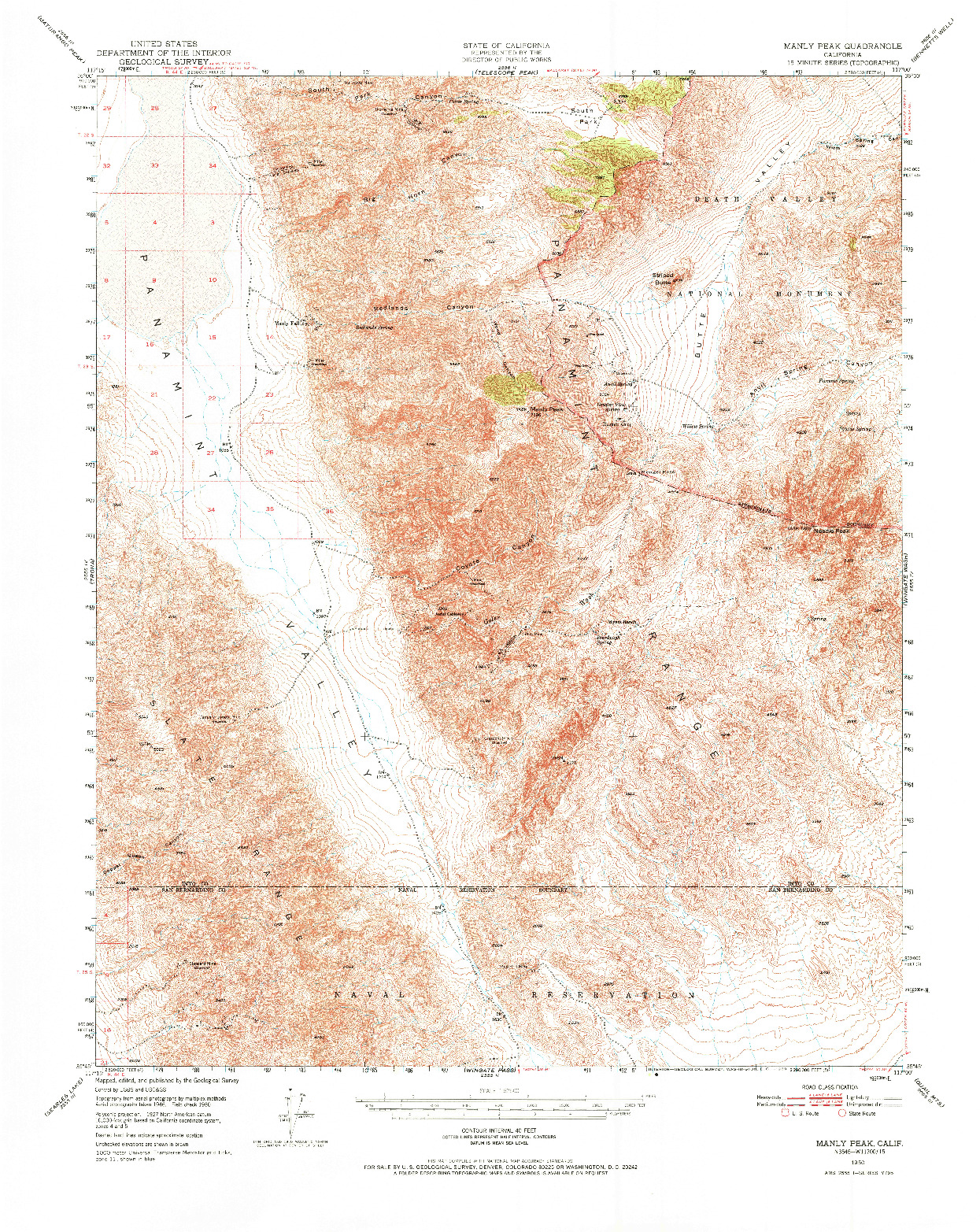 USGS 1:62500-SCALE QUADRANGLE FOR MANLY PEAK, CA 1950