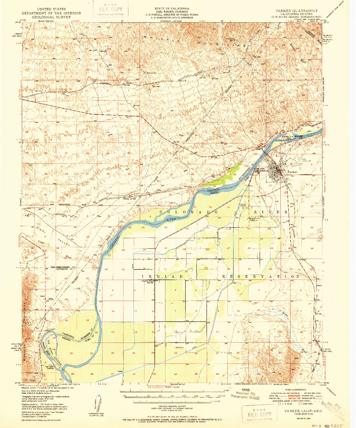 USGS 1:62500-SCALE QUADRANGLE FOR PARKER, CA 1950